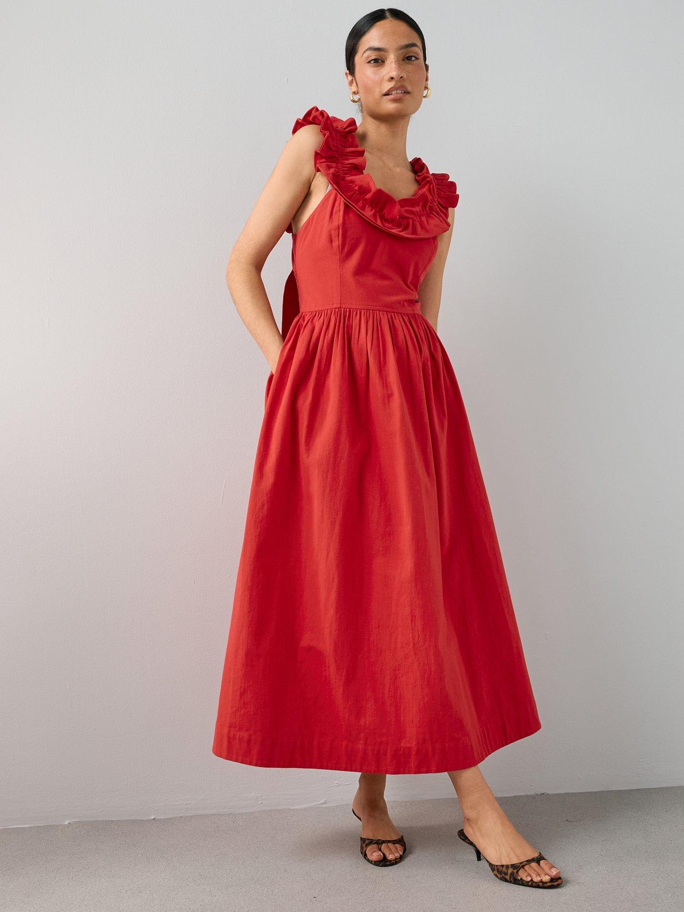 The Very Collection Ruffle Strap Detail Midaxi Dress - Red