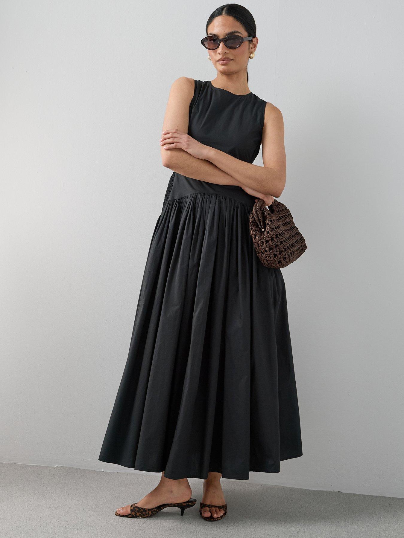 The Very Collection Shirred Panel Racer Volume Hem Midaxi Dress - Black