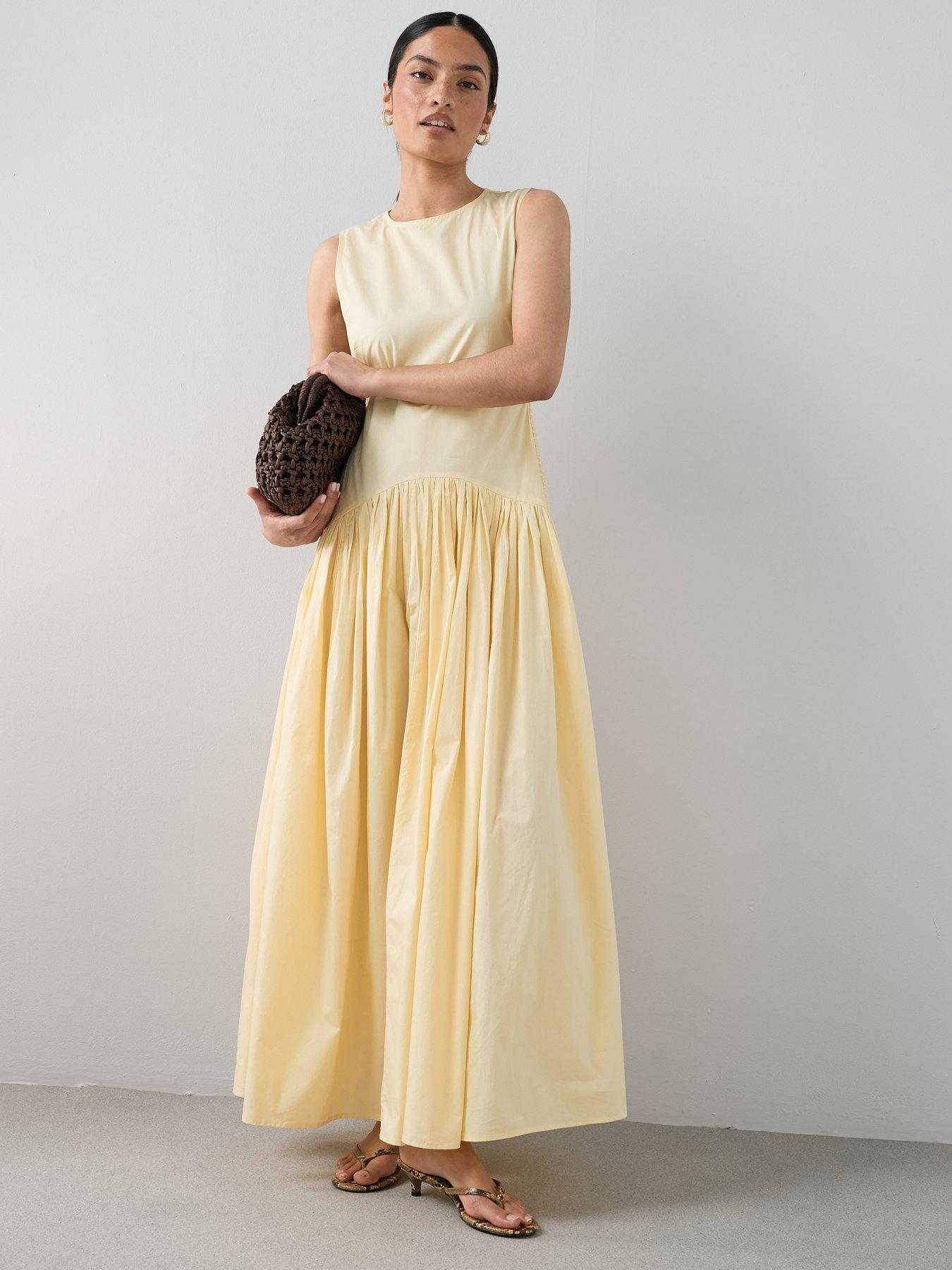 The Very Collection Shirred Panel Racer Volume Hem Midaxi Dress - Yellow