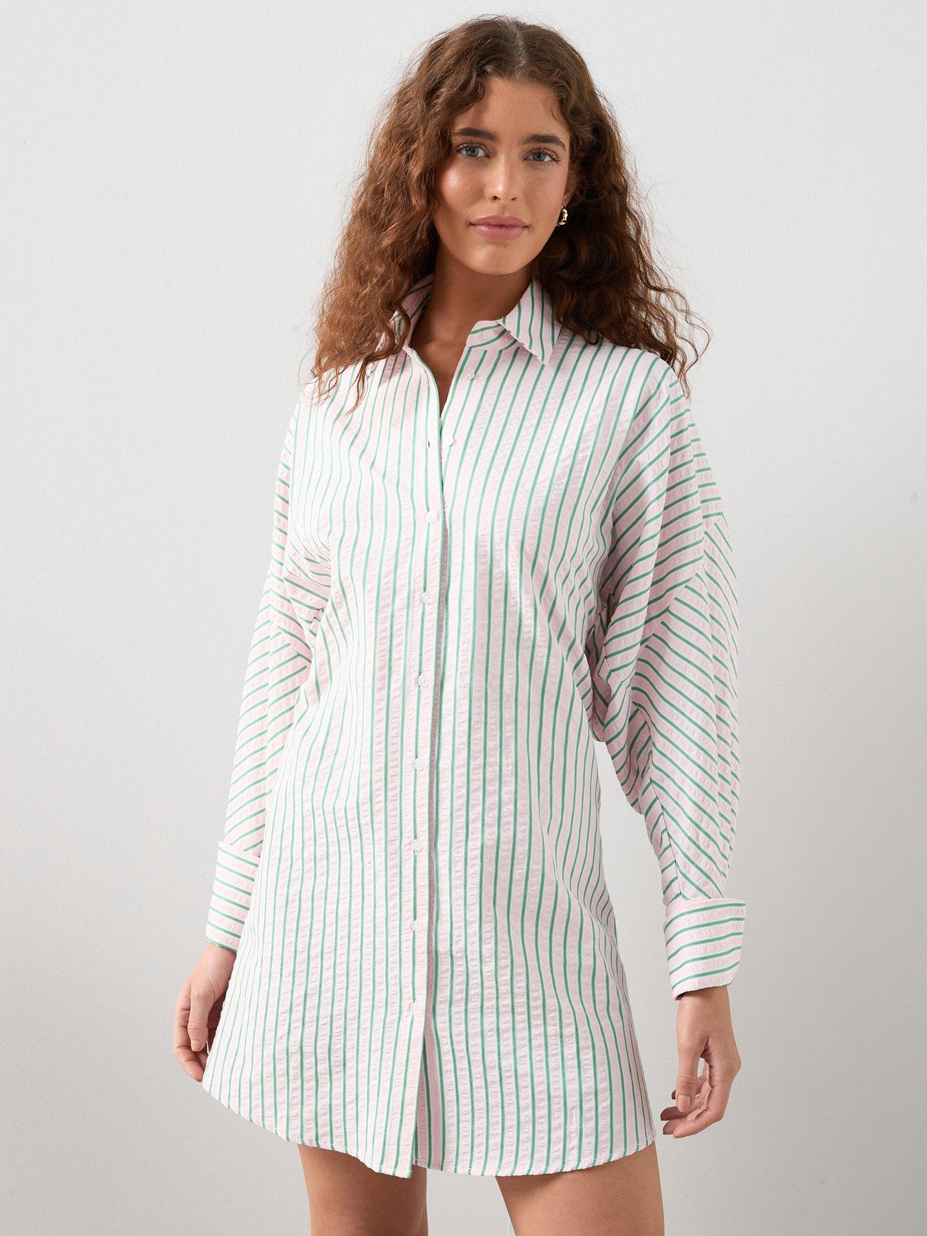 The Very Collection Seersucker Stripe Mini Shirt Dress - Print