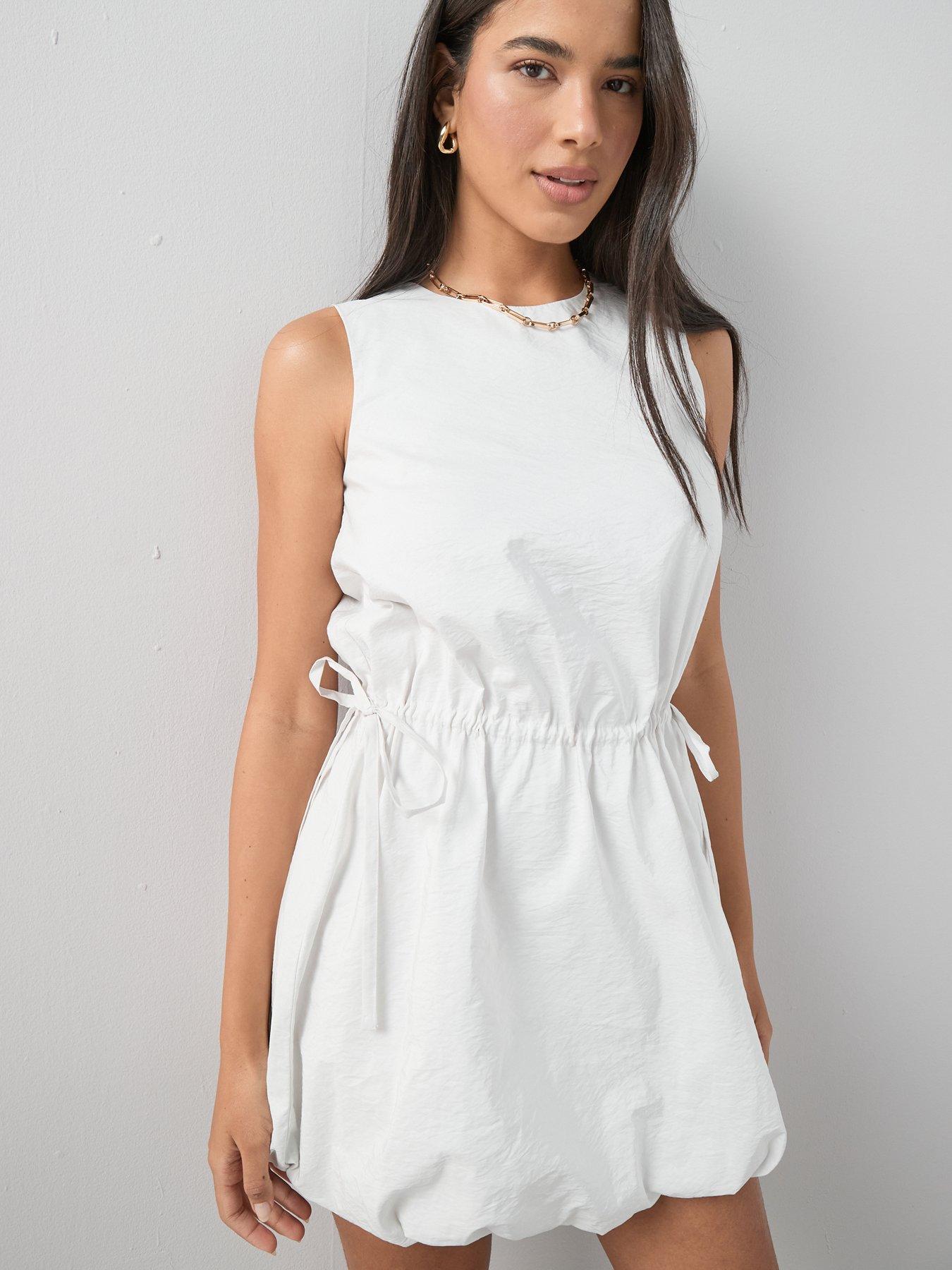 The Very Collection Puffball Hem Cinched Waist Mini Dress - Cream