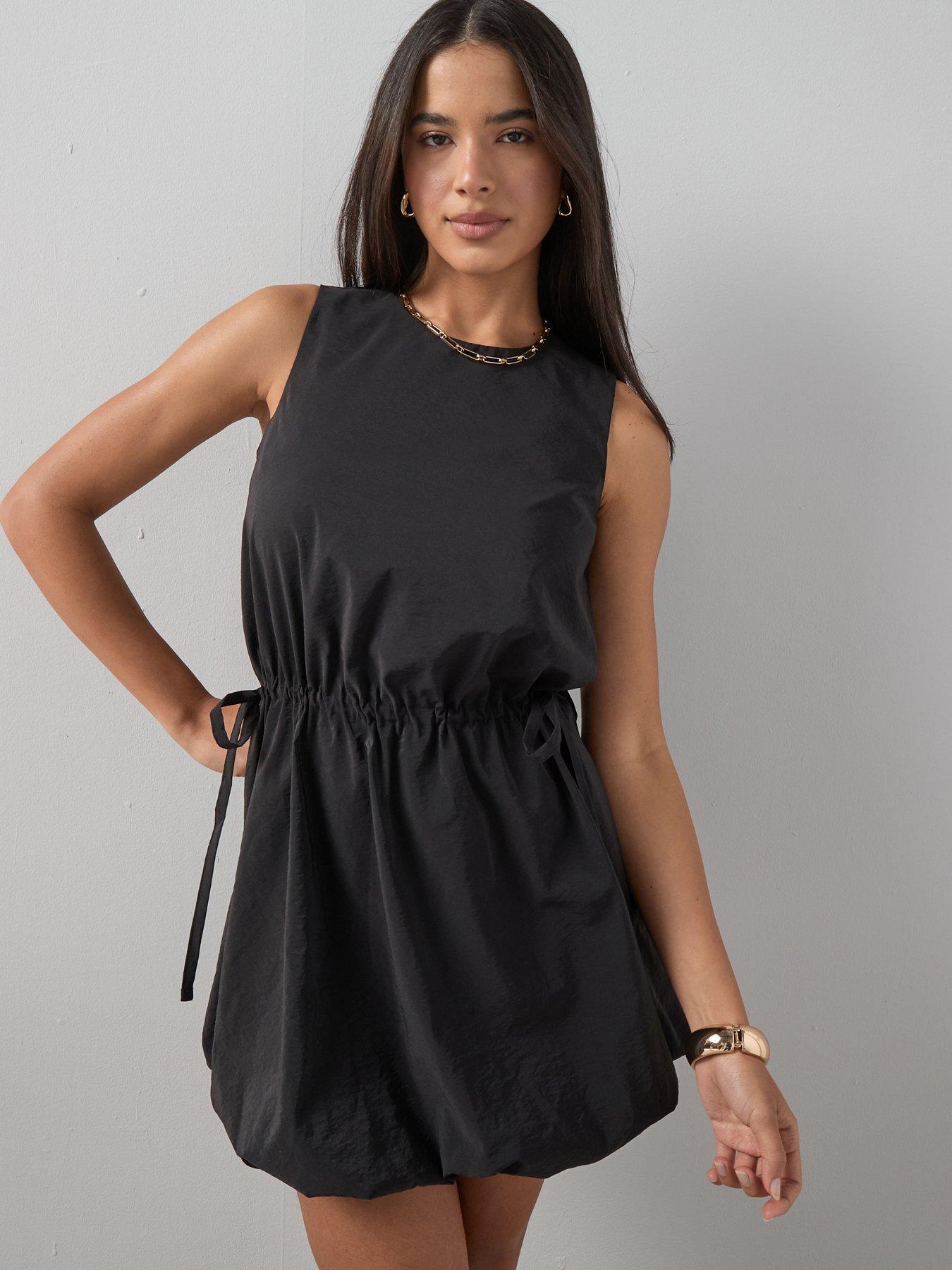 The Very Collection Puffball Hem Cinched Waist Mini Dress - Black