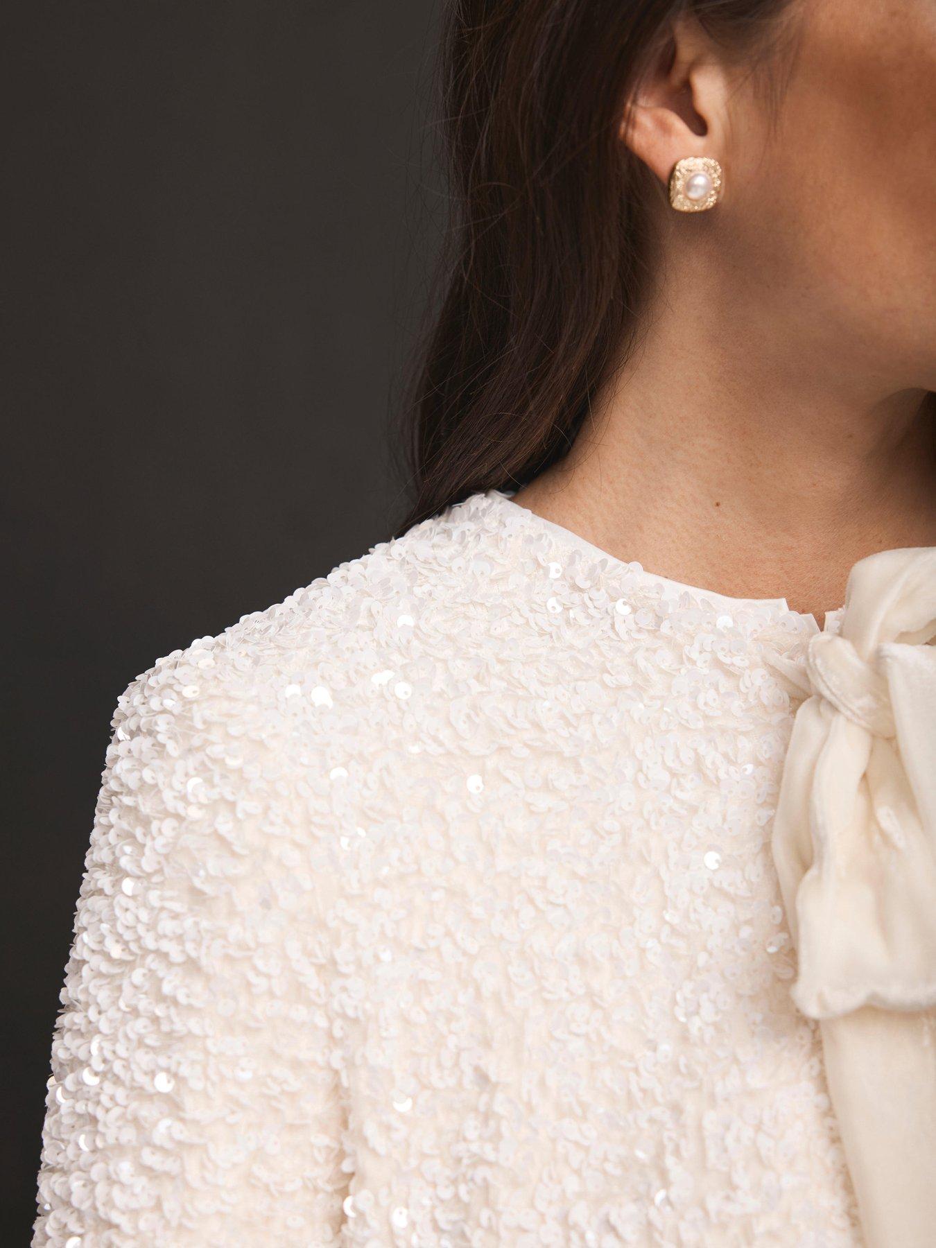  image of mint-velvet-ivory-sequin-bow-jacket-white