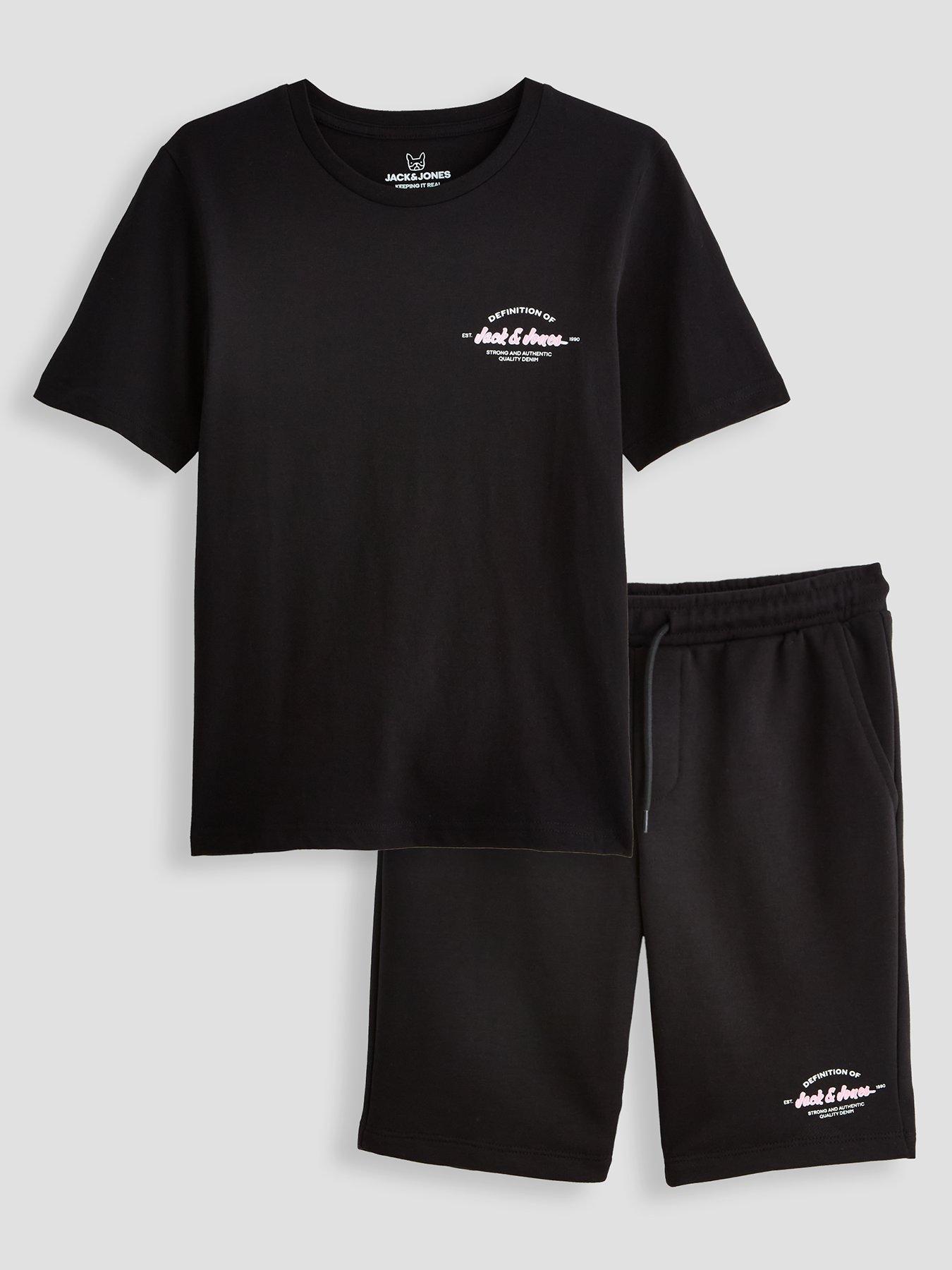 Jack & Jones Junior Boys Brandon T-shirt  &  Shorts Set - Black