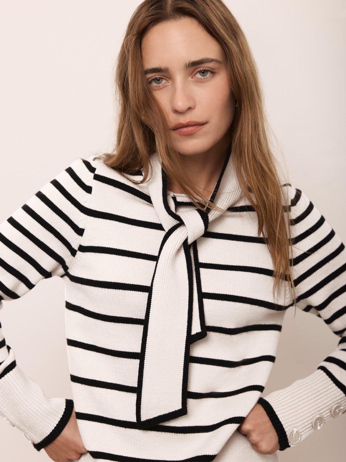  image of mint-velvet-stripe-scarf-knit-dress-cream