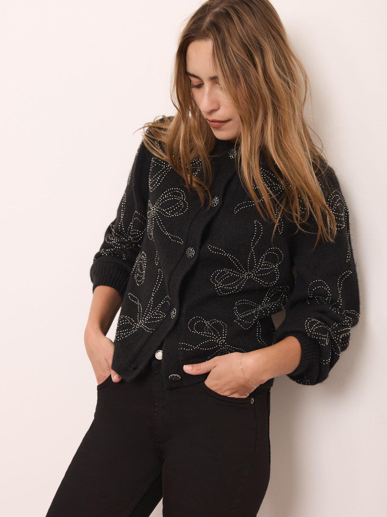  image of mint-velvet-bow-embellished-cardigan-black