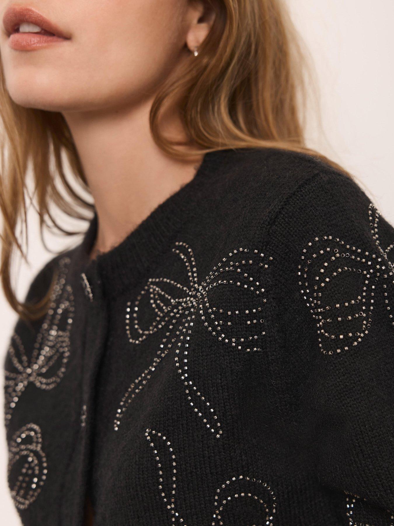  image of mint-velvet-bow-embellished-cardigan-black