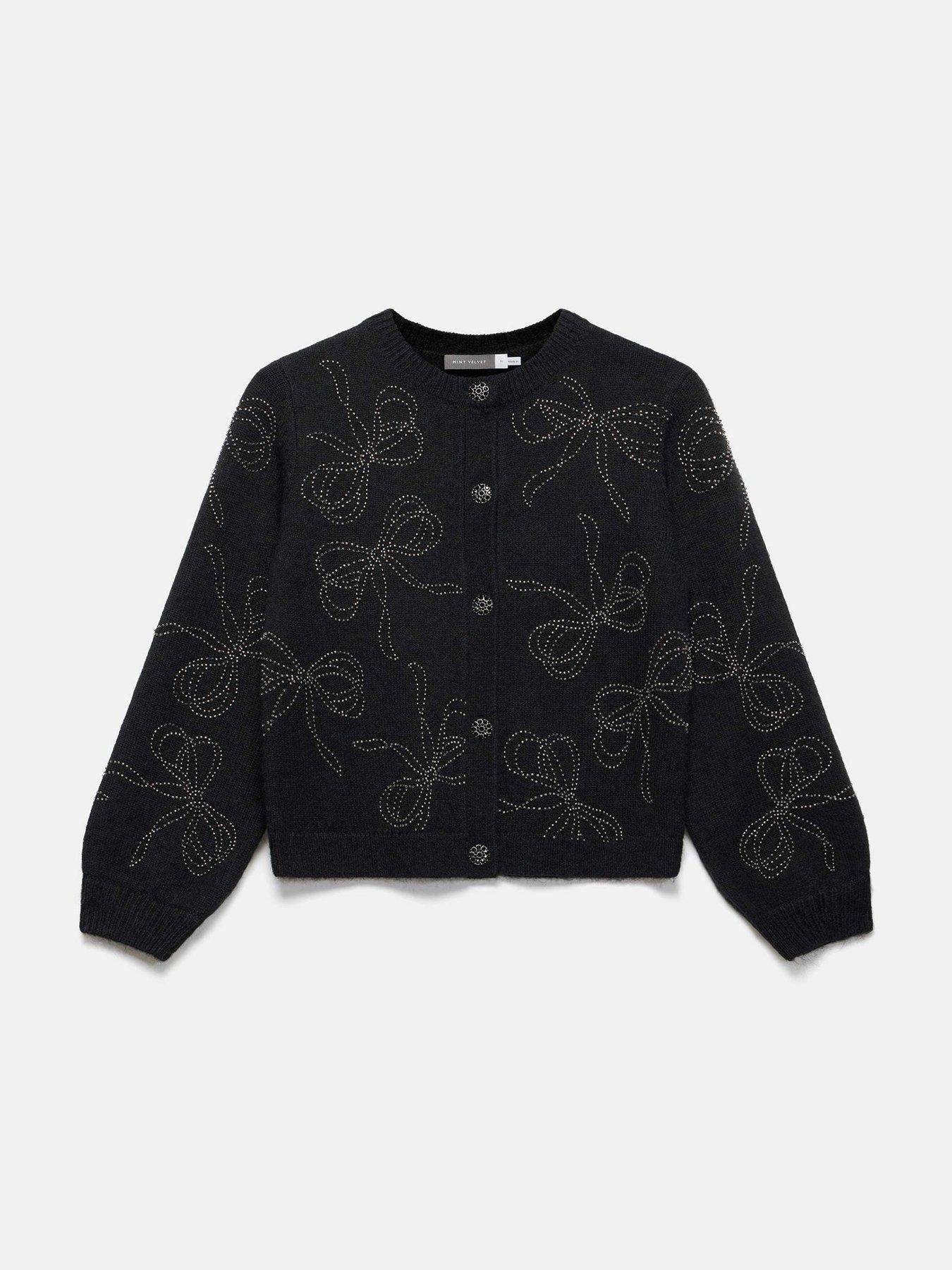  image of mint-velvet-bow-embellished-cardigan-black