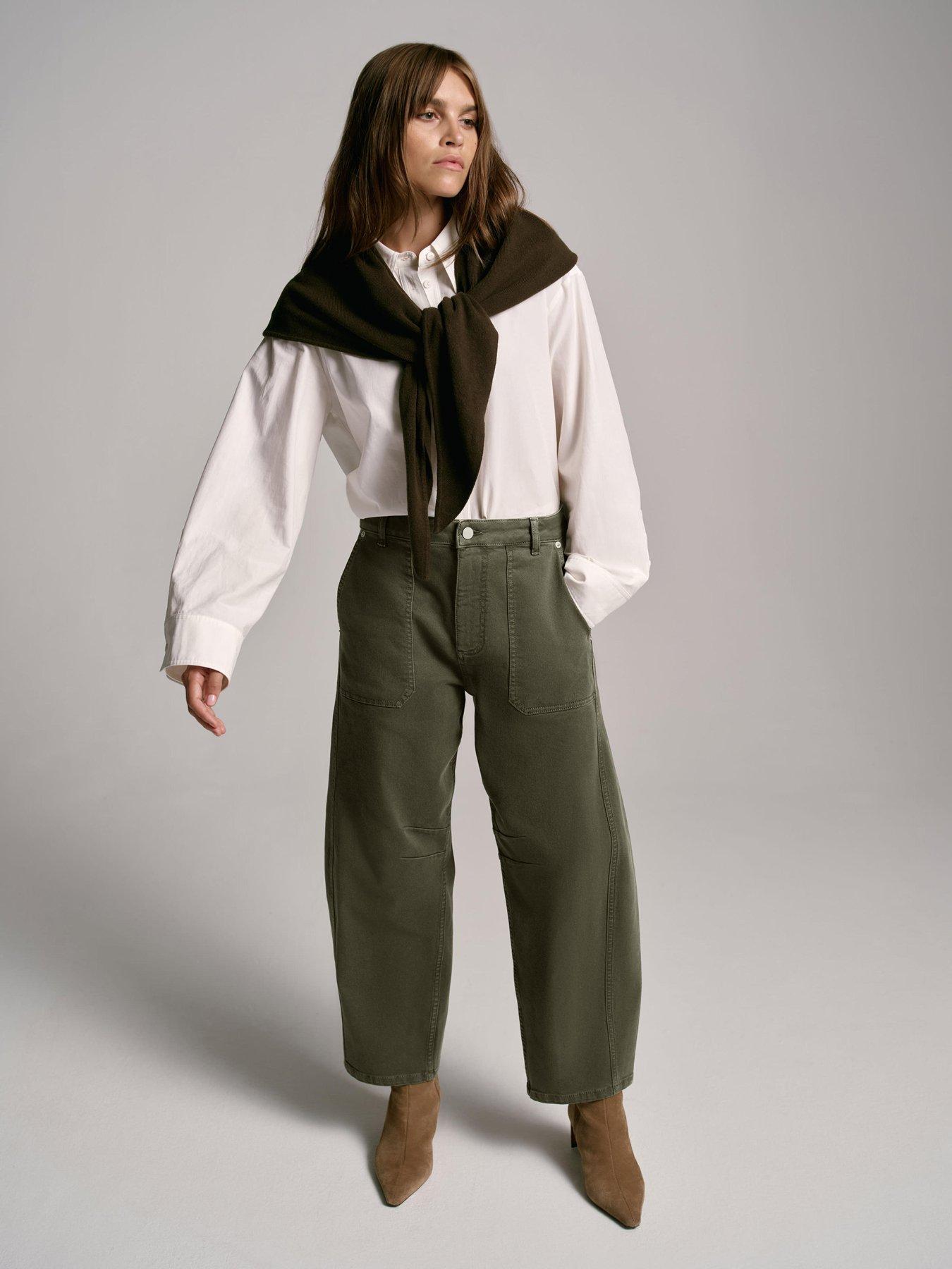  image of mint-velvet-khaki-utility-barrel-jean-green