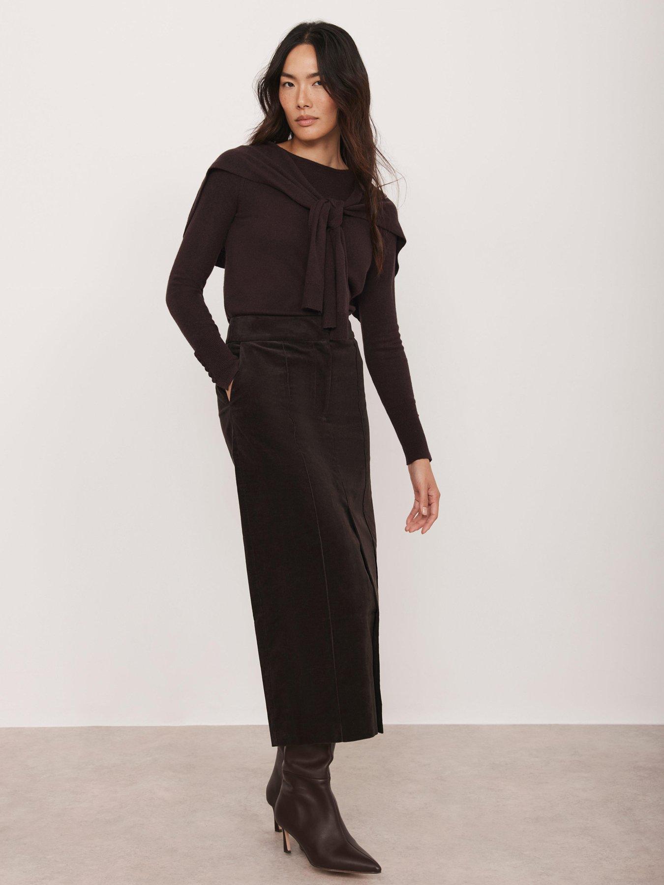 Mint Velvet Chocolate Corduroy Skirt - Brown