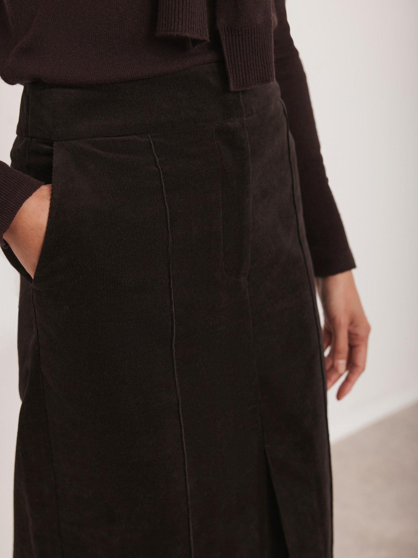  image of mint-velvet-chocolate-corduroy-skirt-brown