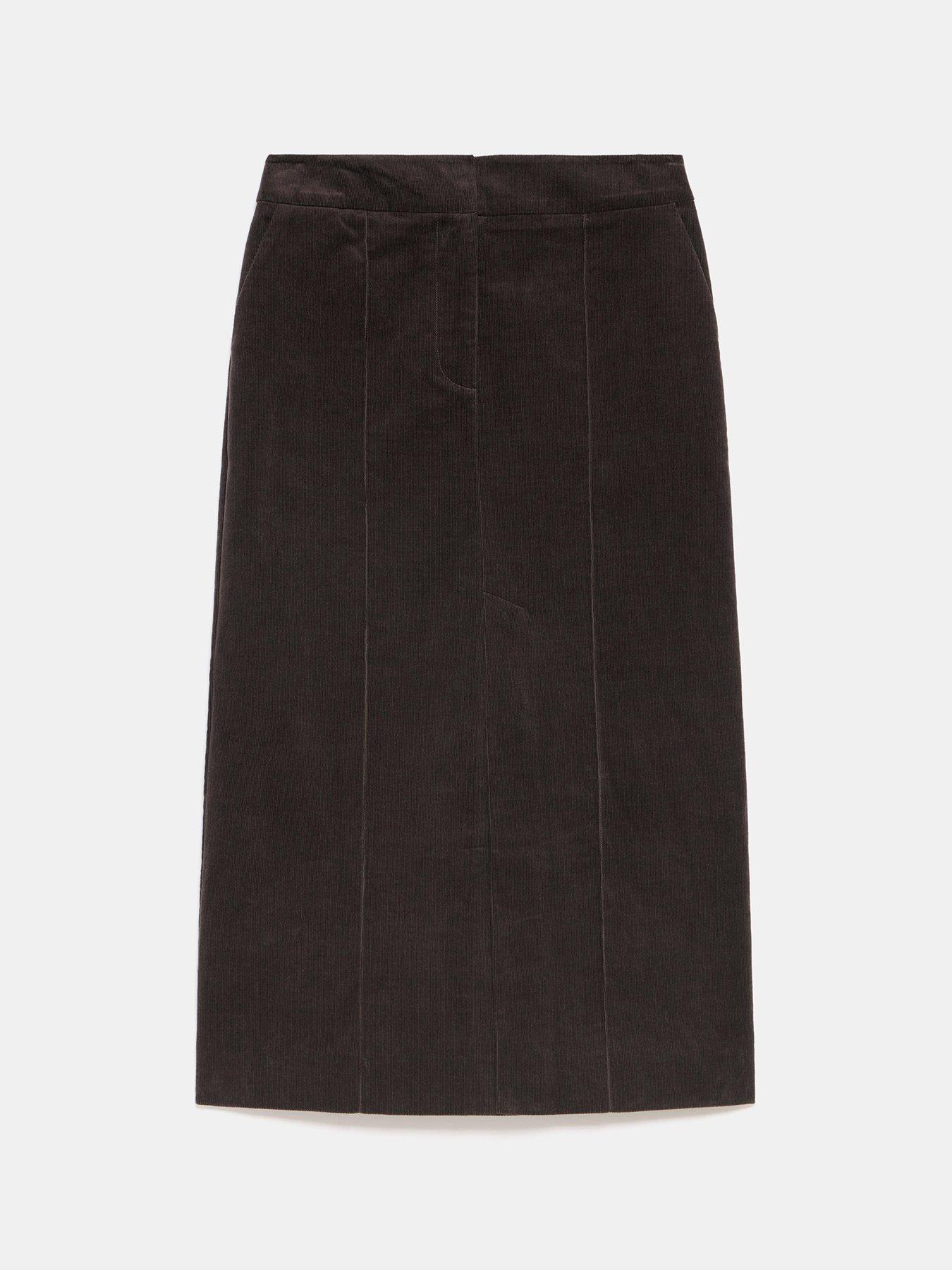  image of mint-velvet-chocolate-corduroy-skirt-brown