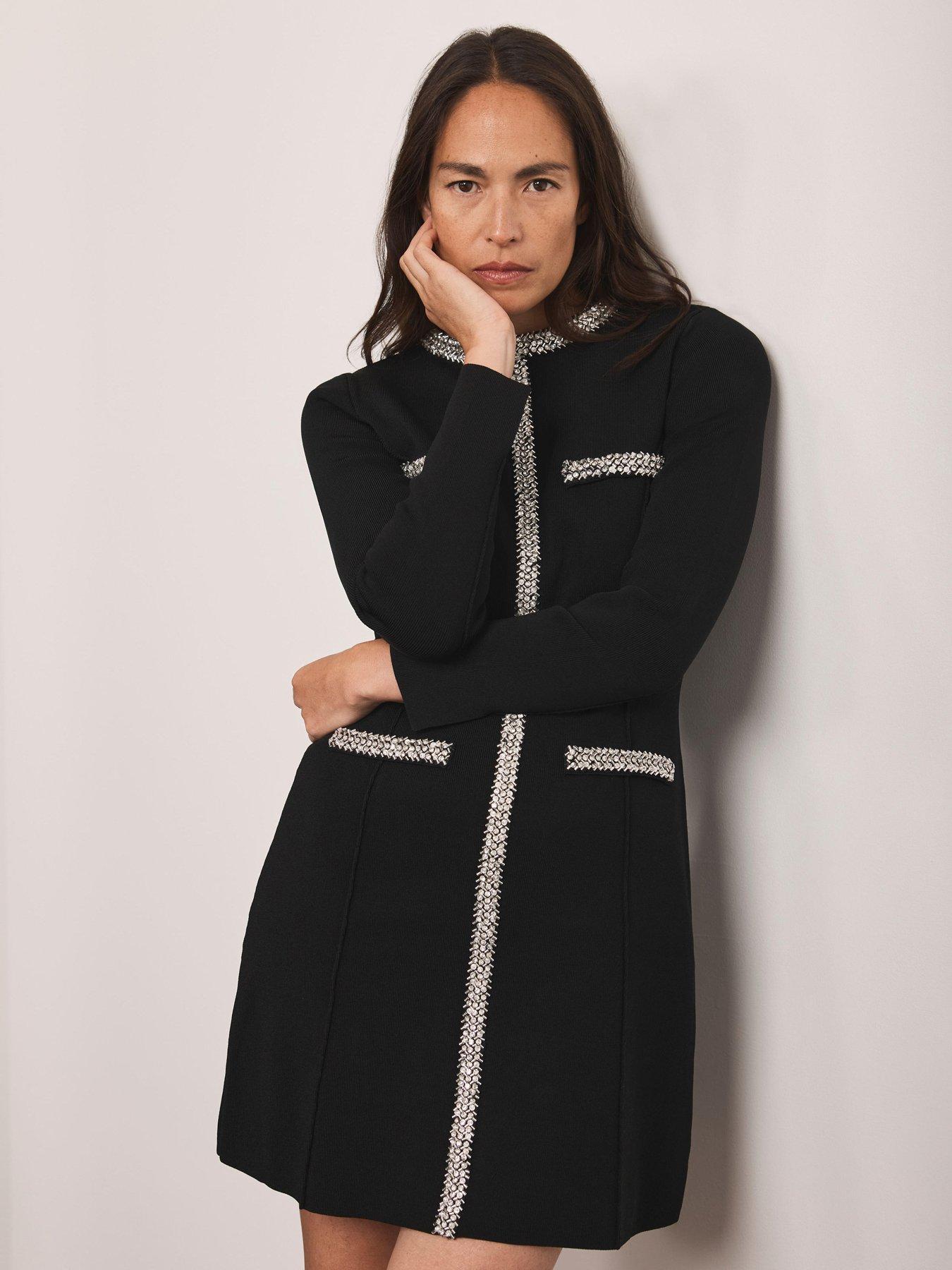 Mint Velvet Embellished Knit Mini Dress - Black