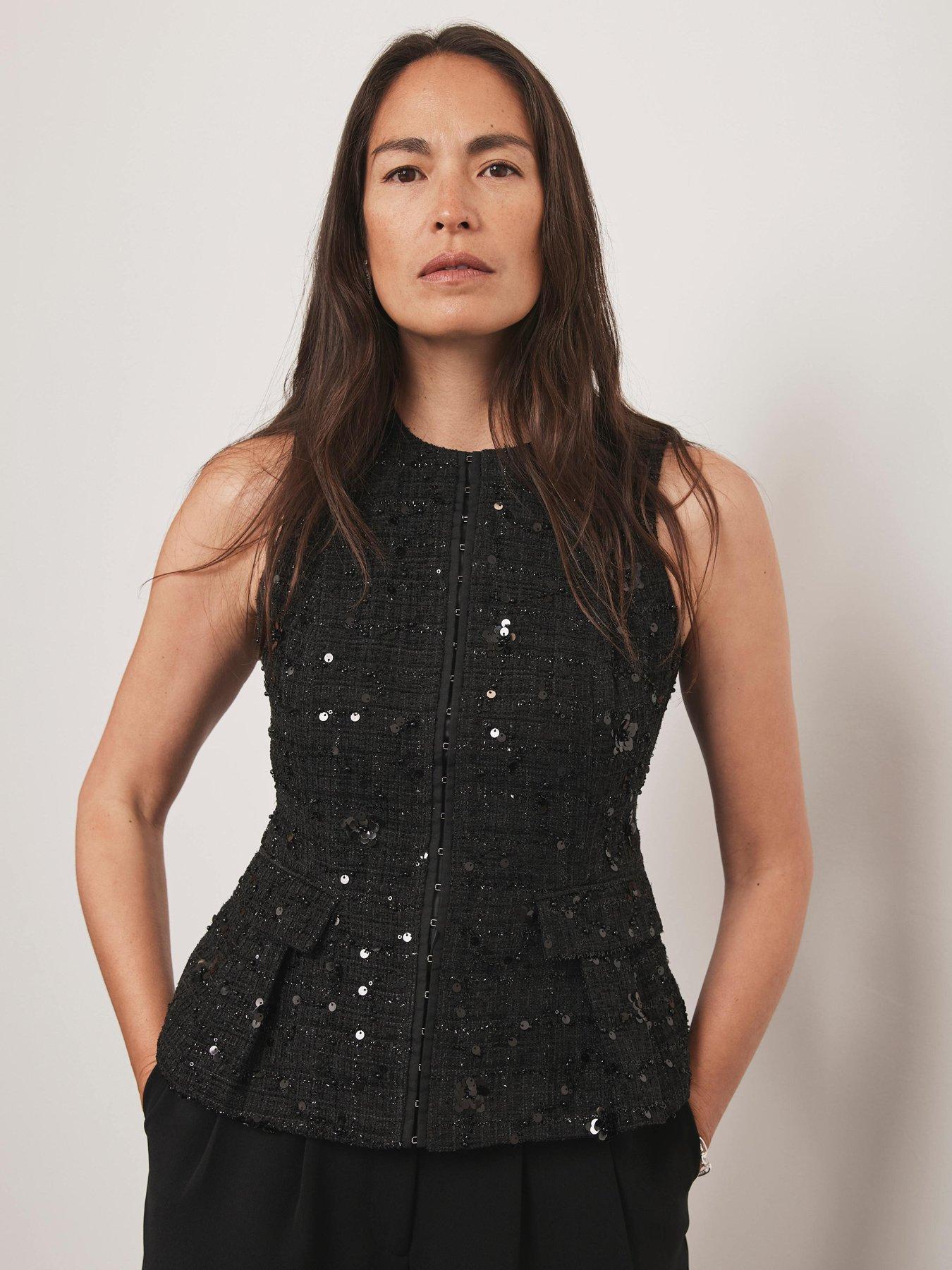  image of mint-velvet-boucle-waistcoat-black