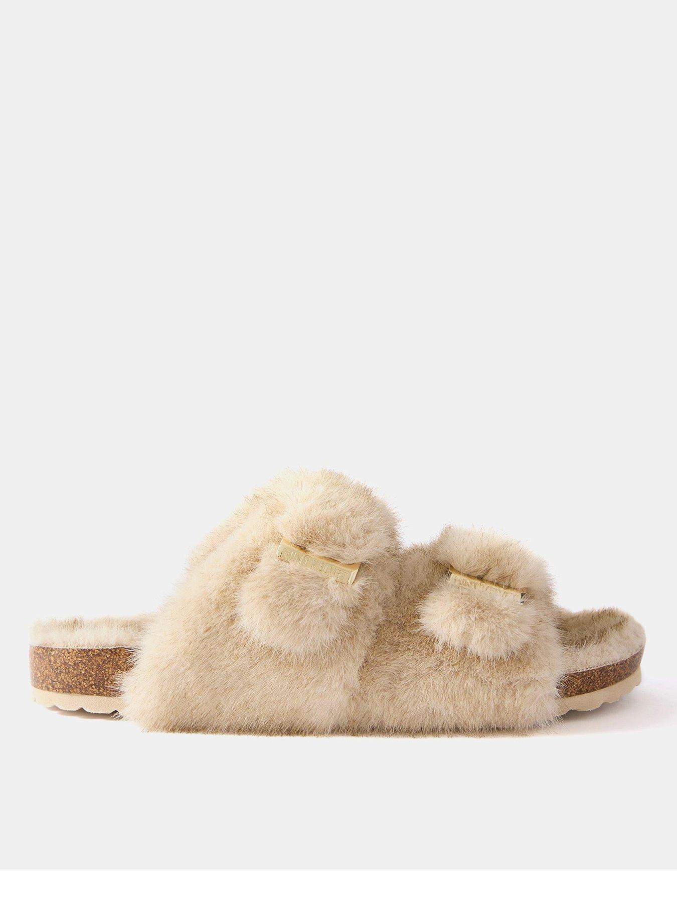 Mint Velvet Two Strap Faux Fur Slipper - Cream