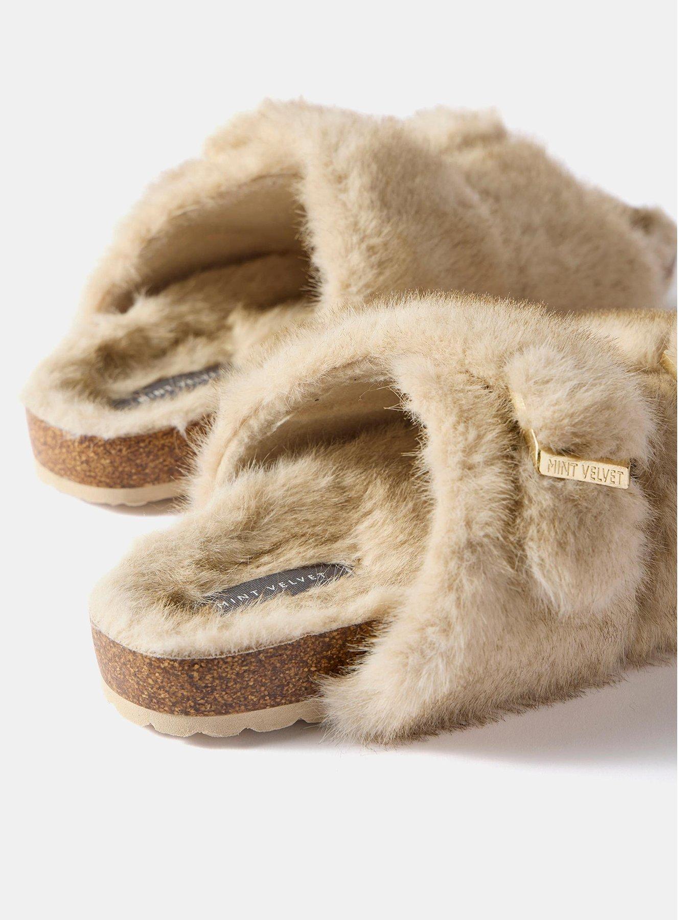  image of mint-velvet-two-strap-faux-fur-slipper-cream