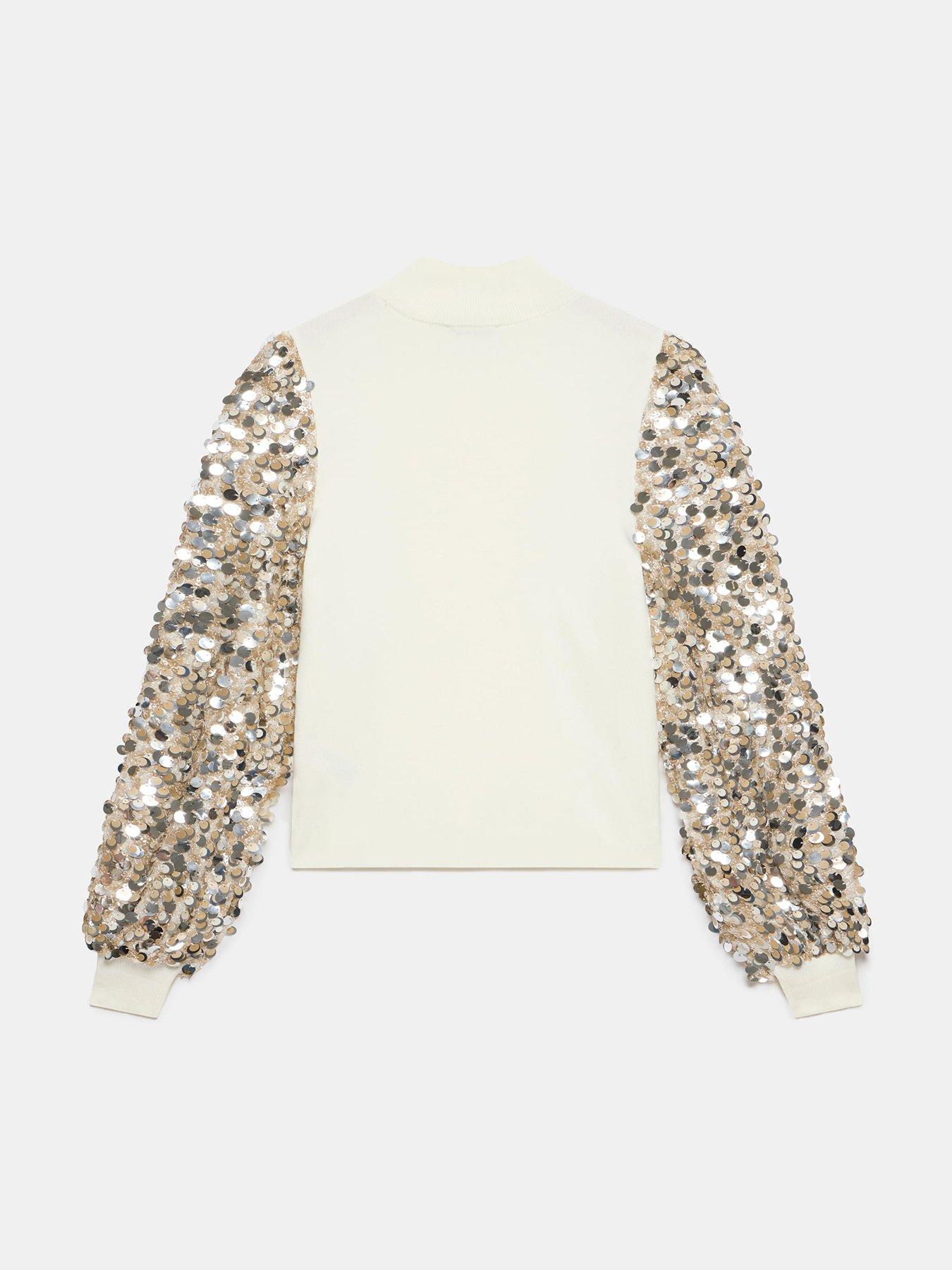  image of mint-velvet-cream-sequin-sleeve-jumper-white