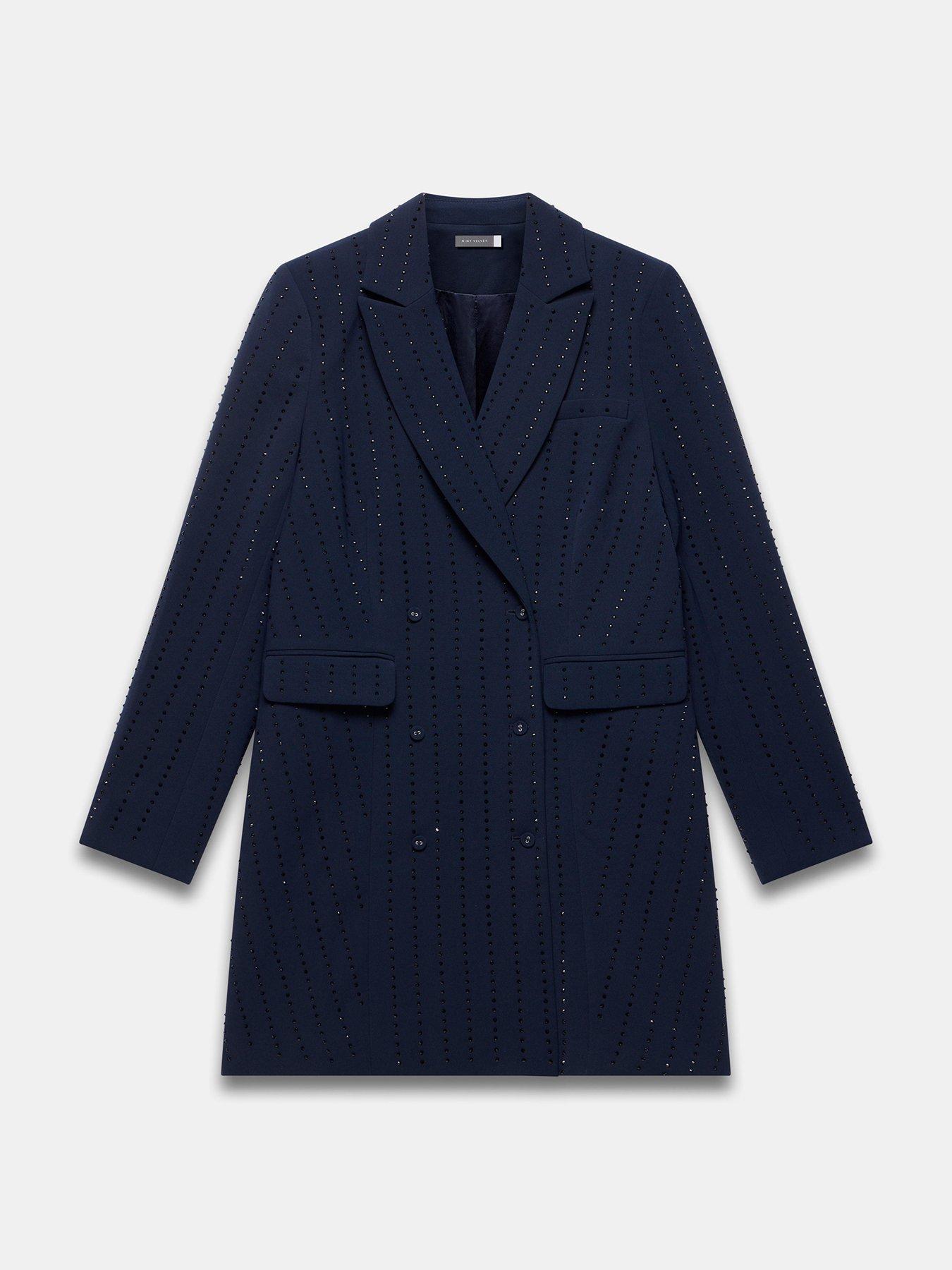  image of mint-velvet-hotfix-pinstripe-blazer-dress-blue