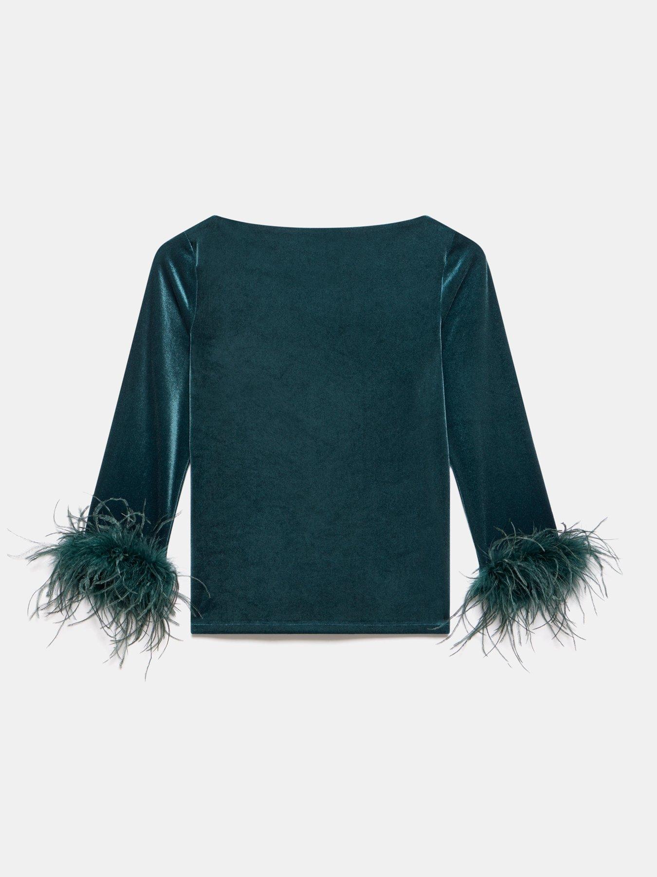 Image 6 of 6 of Mint Velvet Feather Top - Green