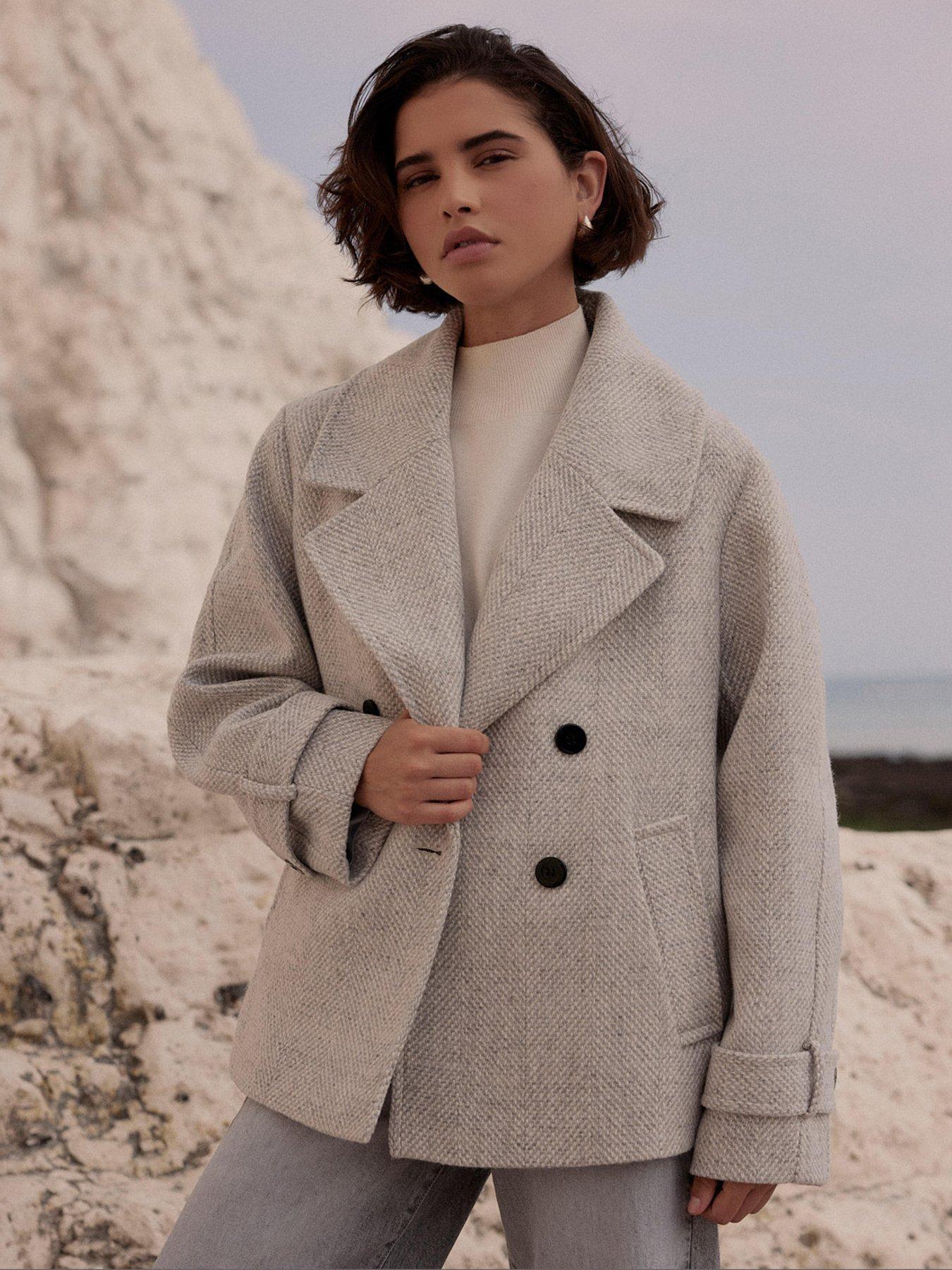 Mint Velvet Textured Funnel Coat - Grey