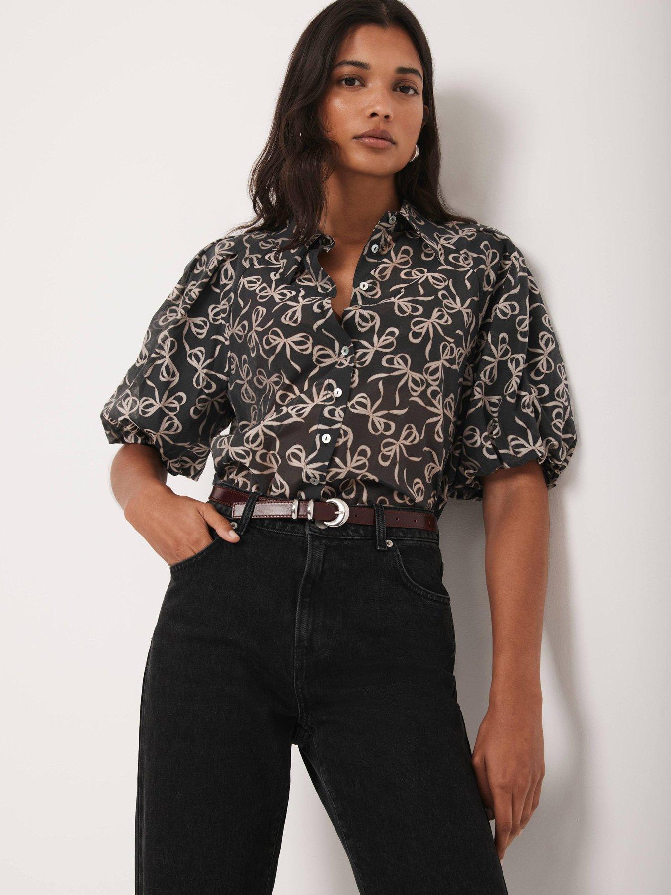 Mint Velvet Bow Print Top - Black