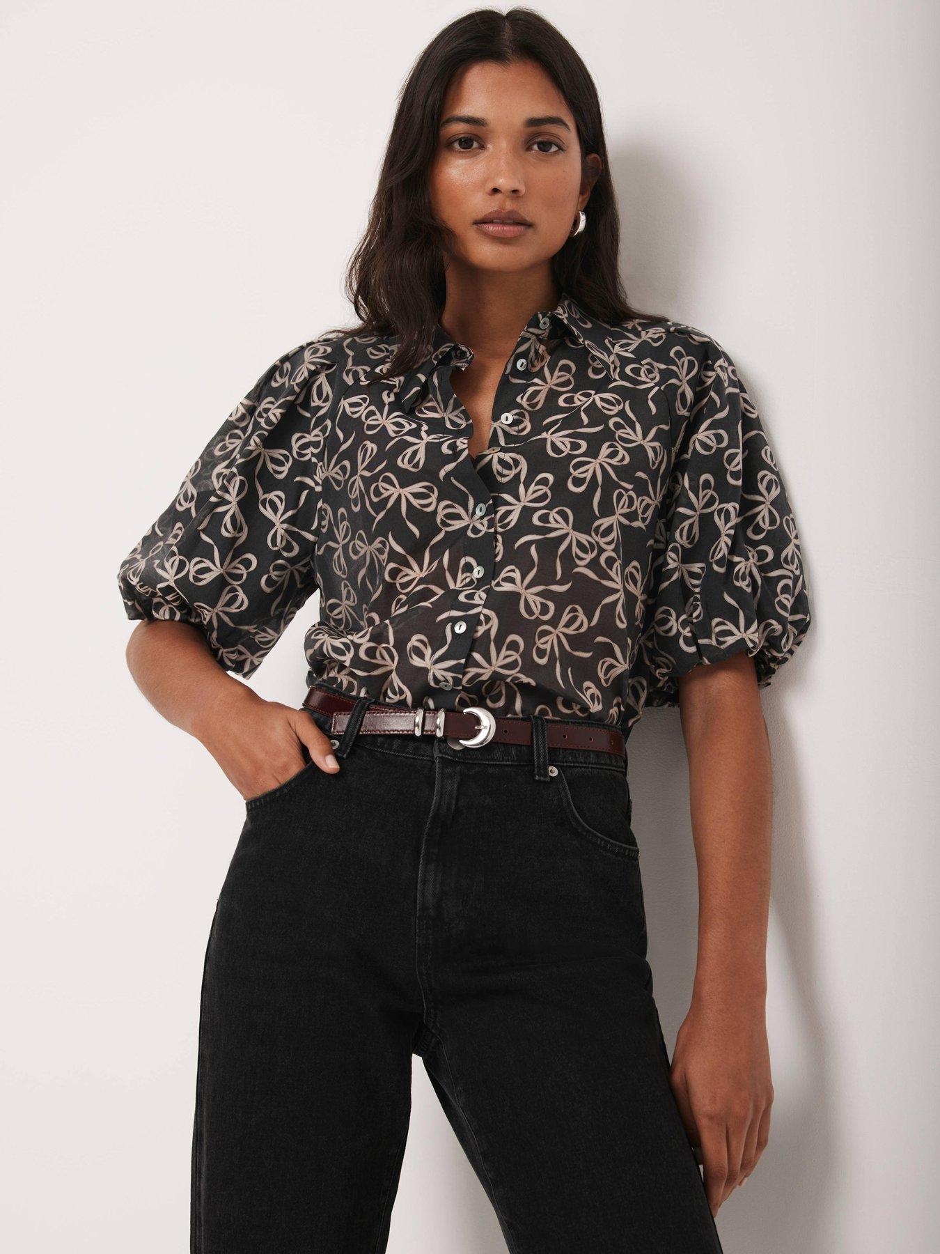 Image 2 of 6 of Mint Velvet Bow Print Top - Black