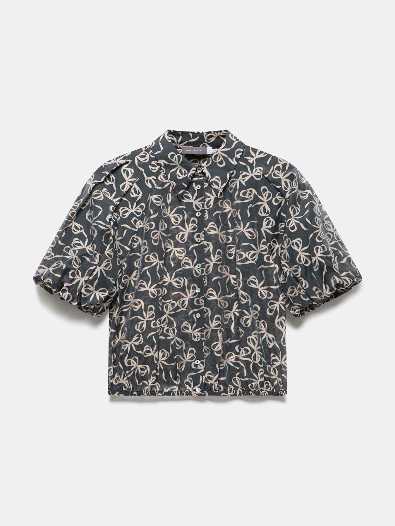 Image 5 of 6 of Mint Velvet Bow Print Top - Black