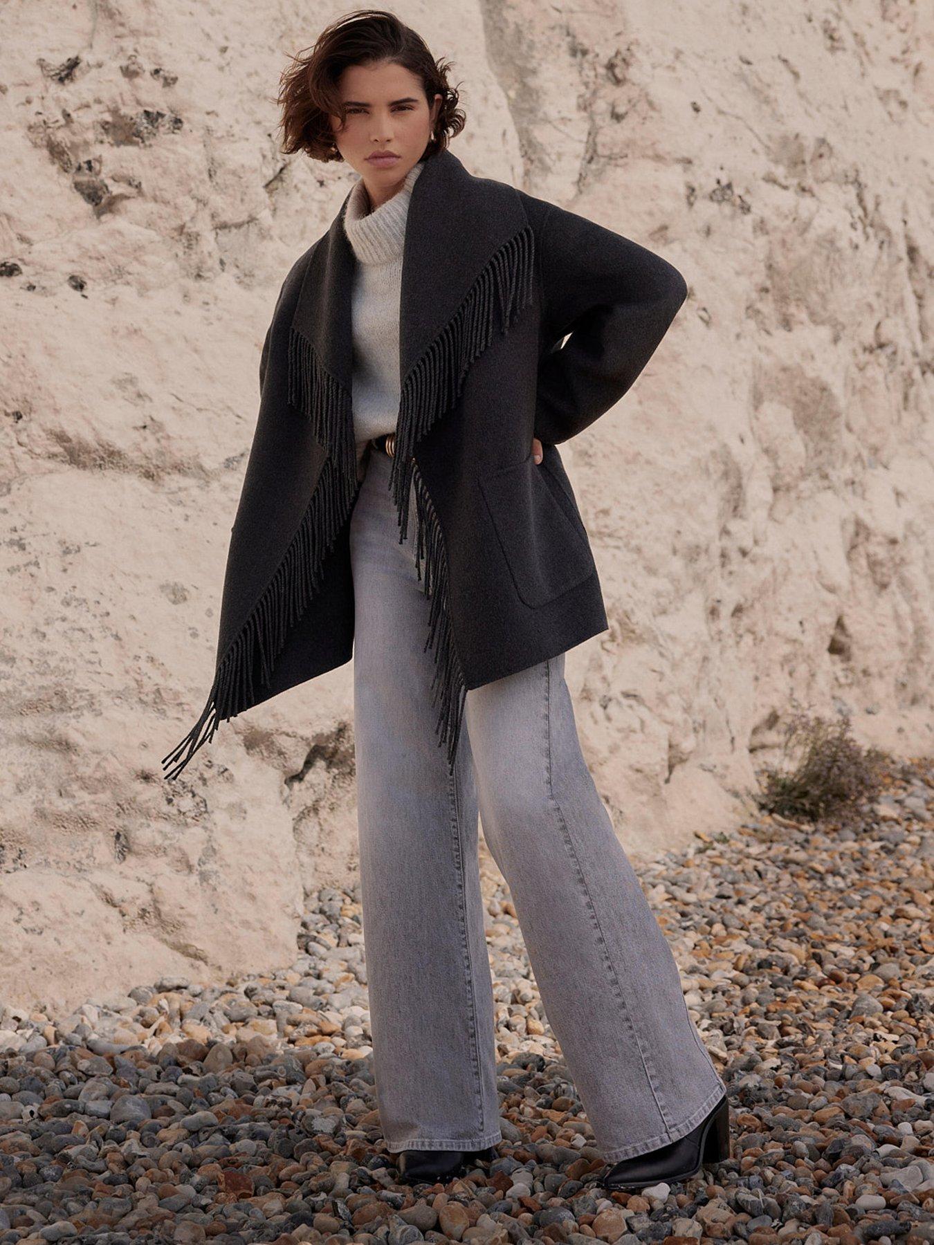 Mint Velvet Hand Finished Tassel Coat - Grey