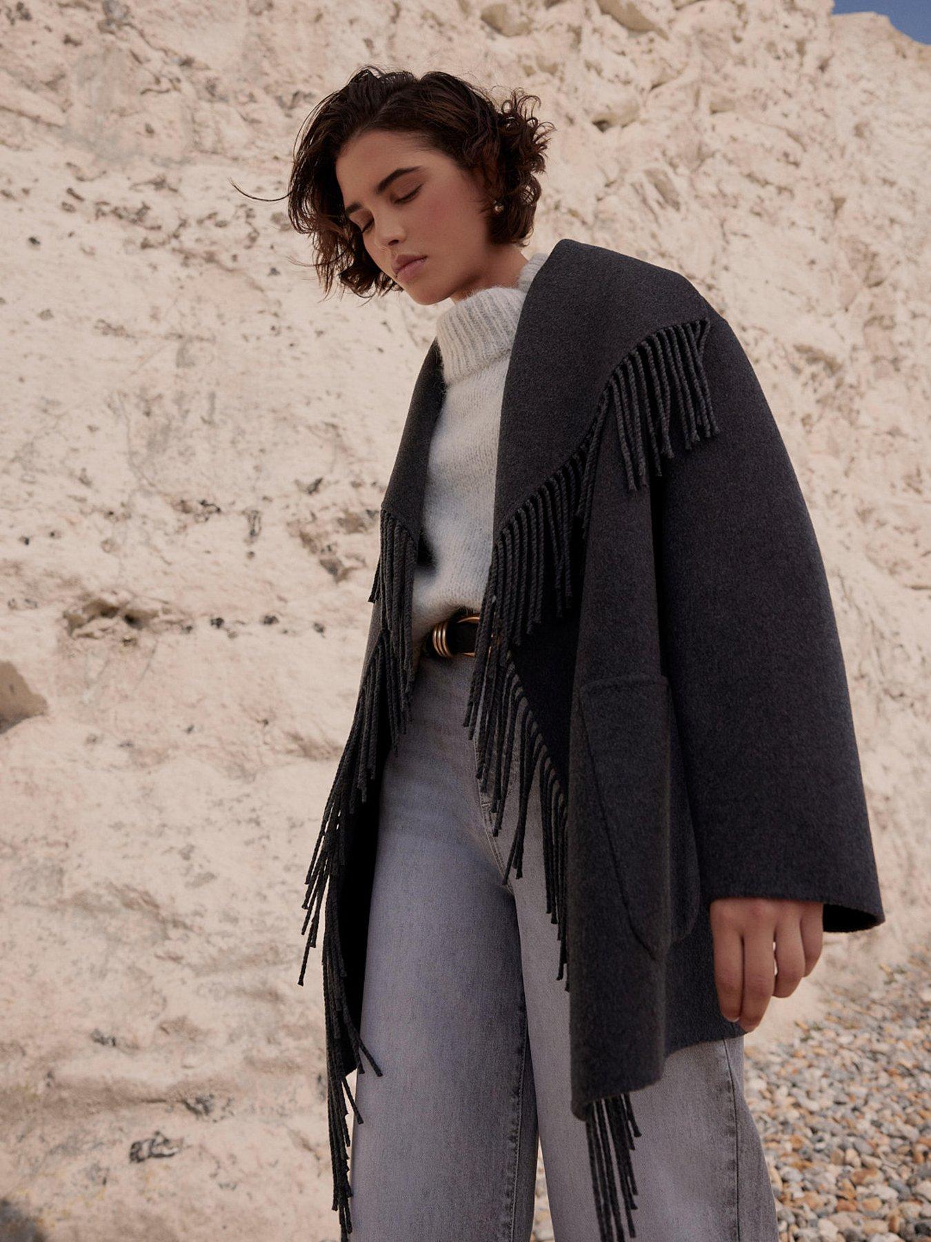  image of mint-velvet-hand-finished-tassel-coat-grey