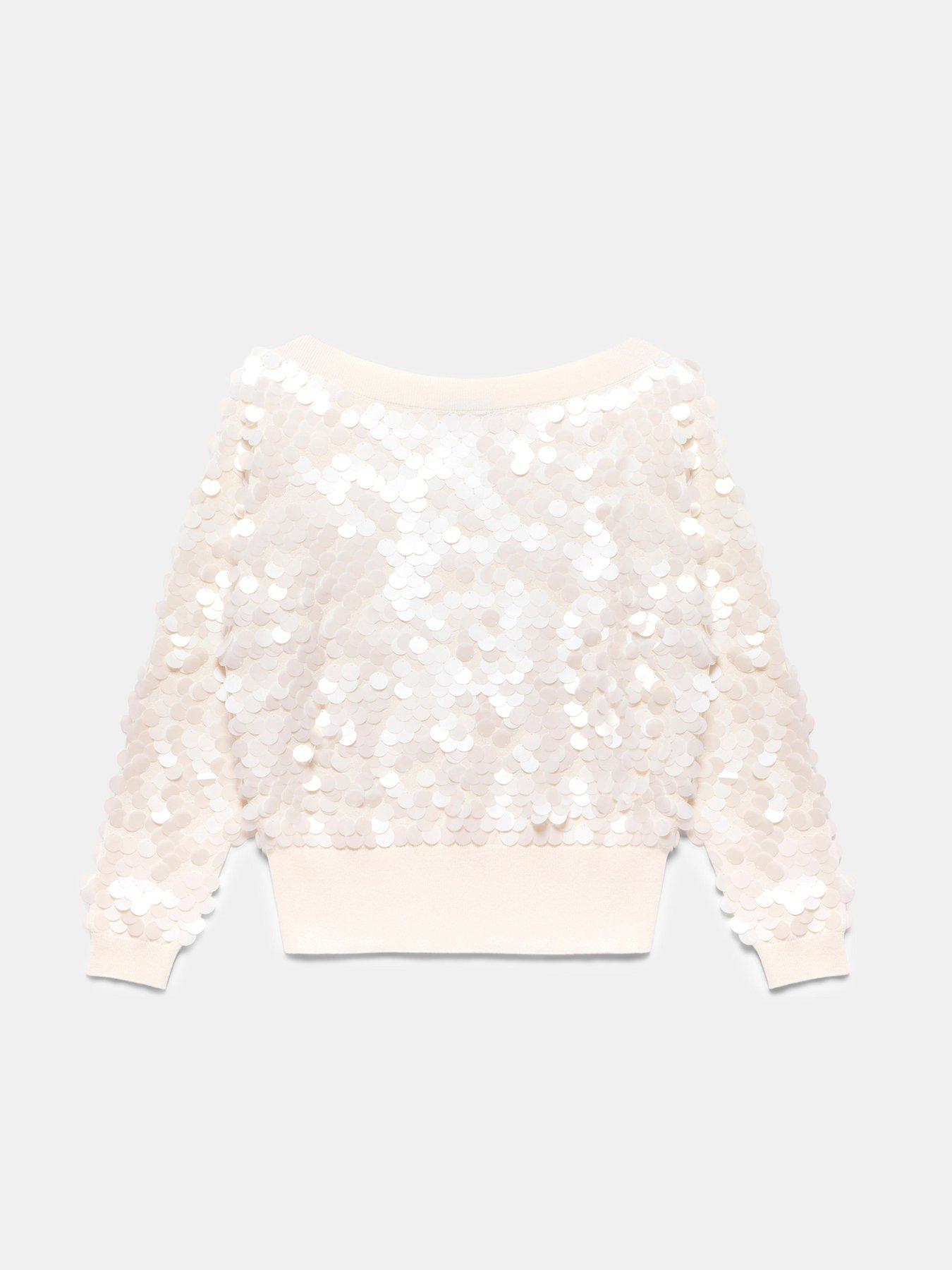 Image 5 of 6 of Mint Velvet Cream Sequin Batwing Jumper - White
