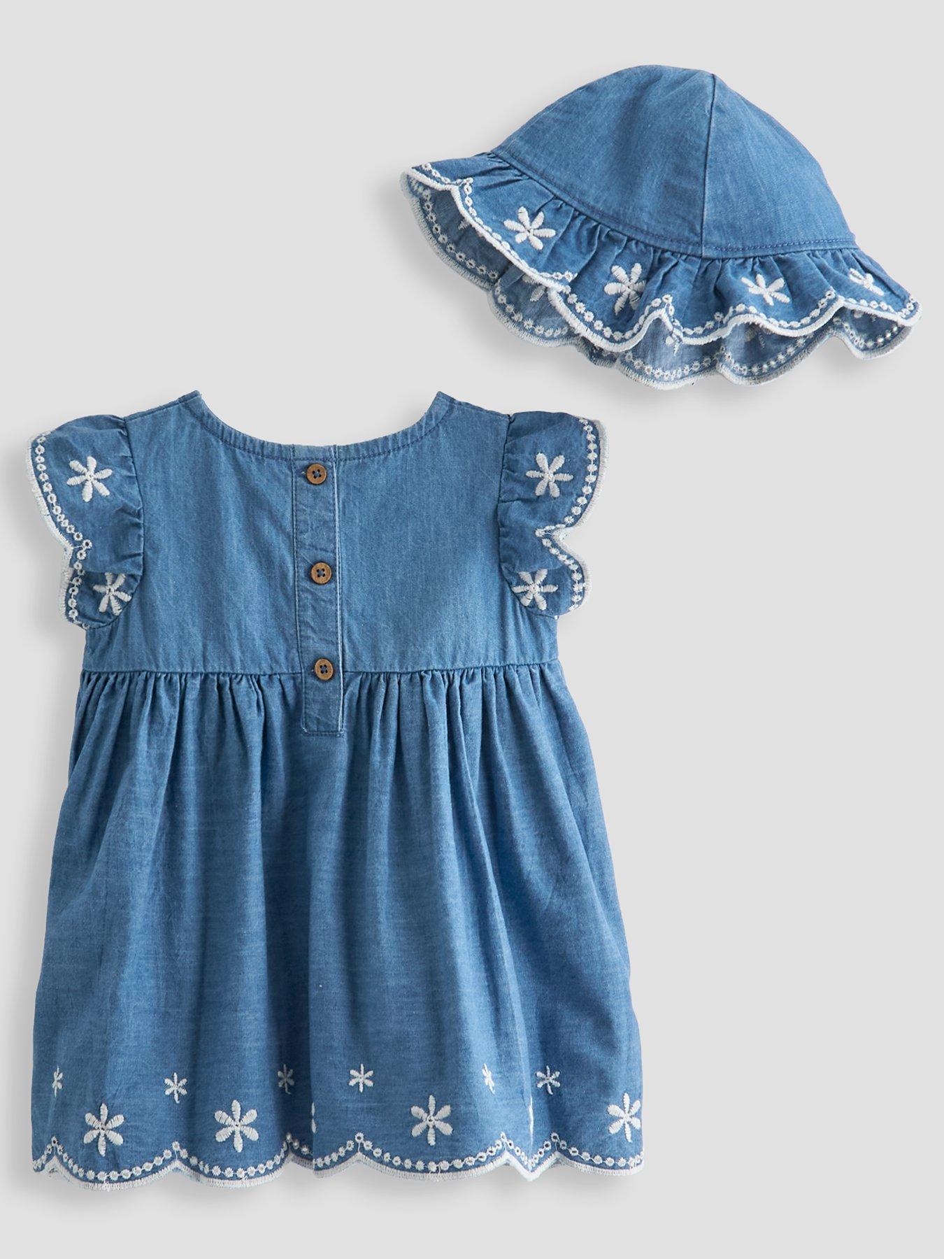 Image 2 of 5 of The Very Collection Broderie Frill Dress And Hat Set - Blue