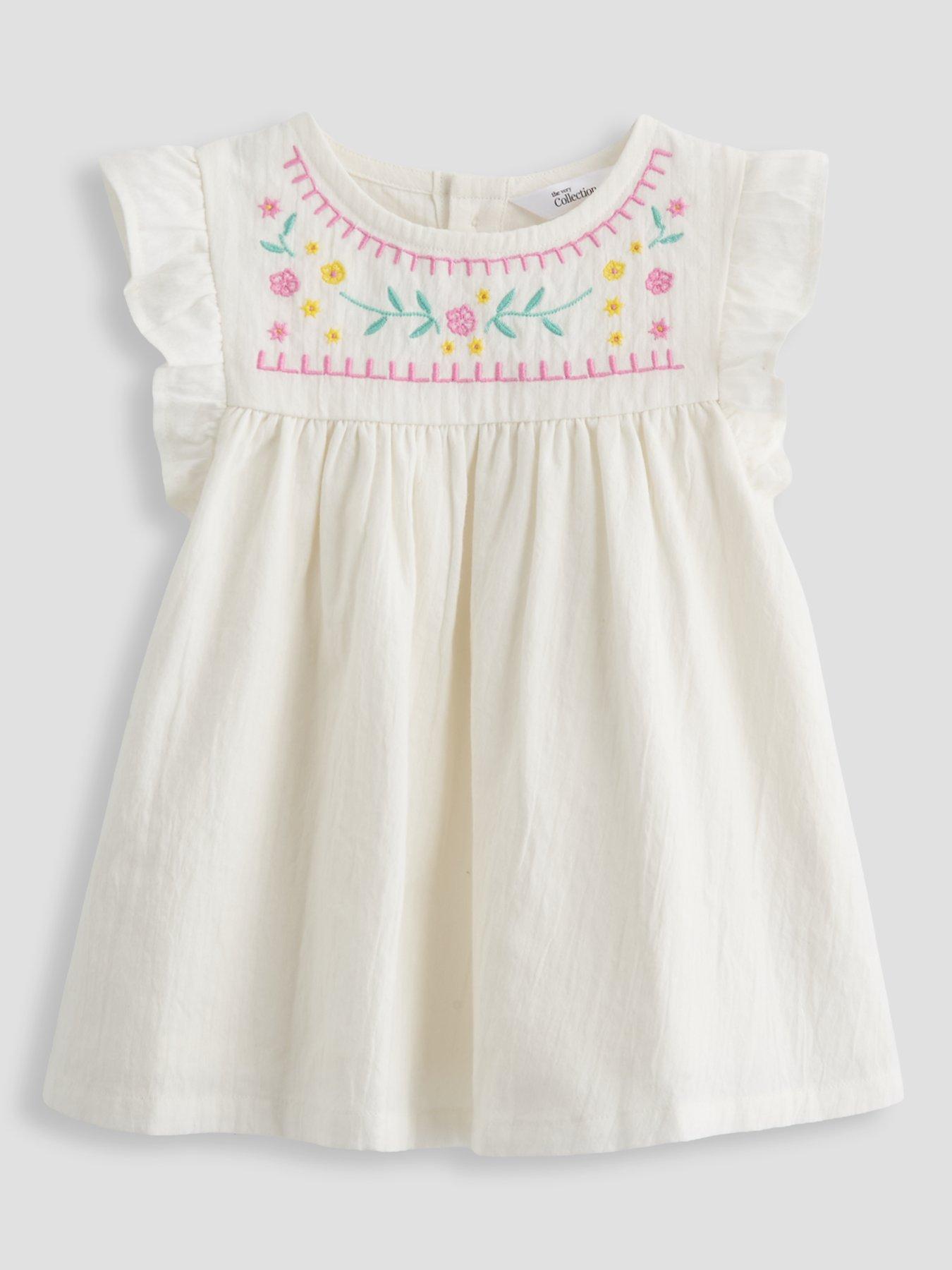 The Very Collection Baby Girl Seersucker Dress With Embroidery - Cream