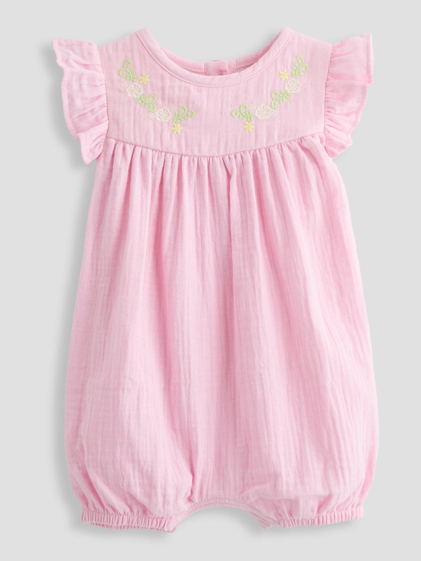 The Very Collection Baby Girl Cheesecloth Romper With Embroidery - Pink