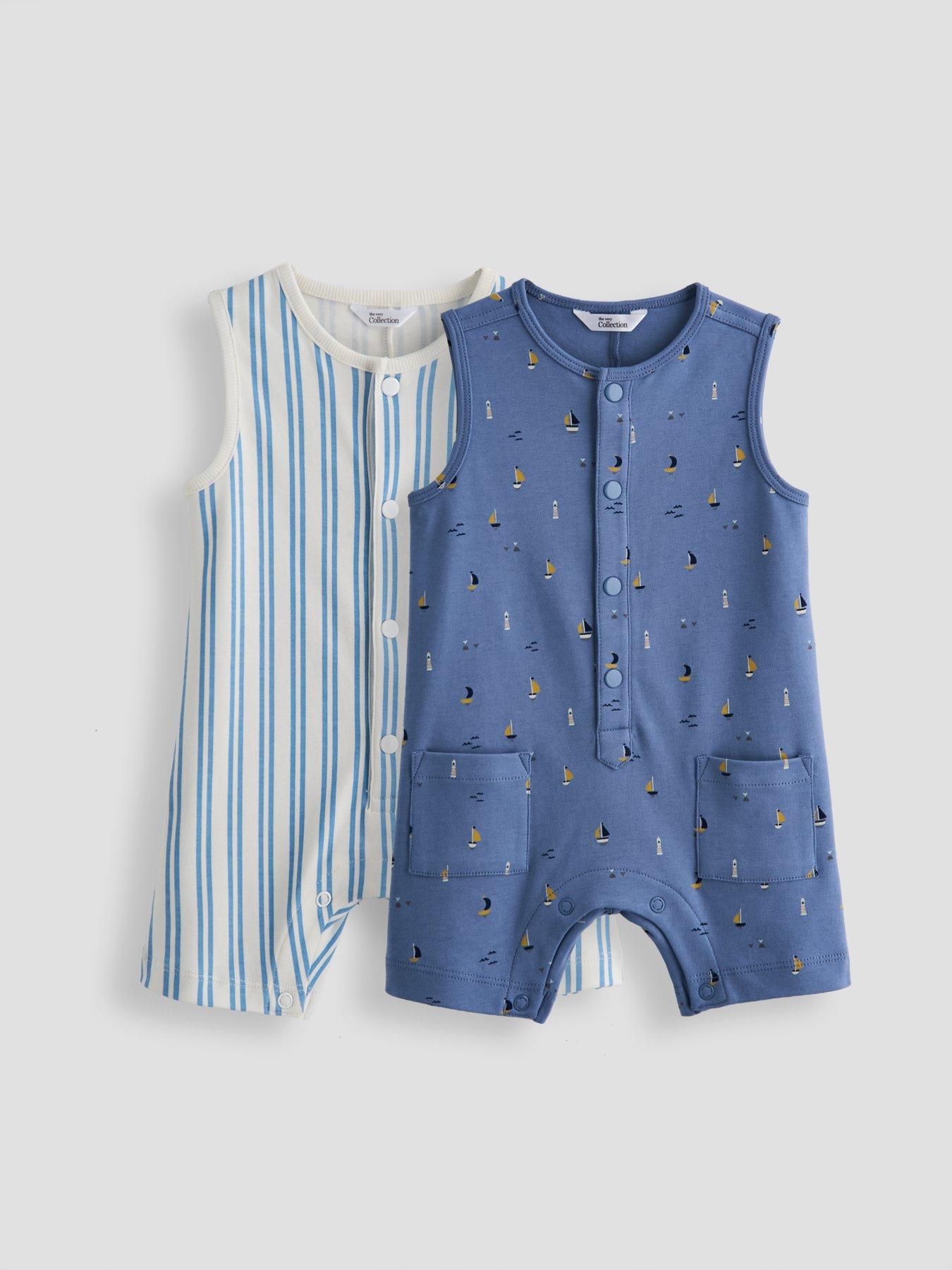 Image 1 of 5 of The Very Collection Baby Boy 2 Pack Harbour Jersey Vest Rompersuits