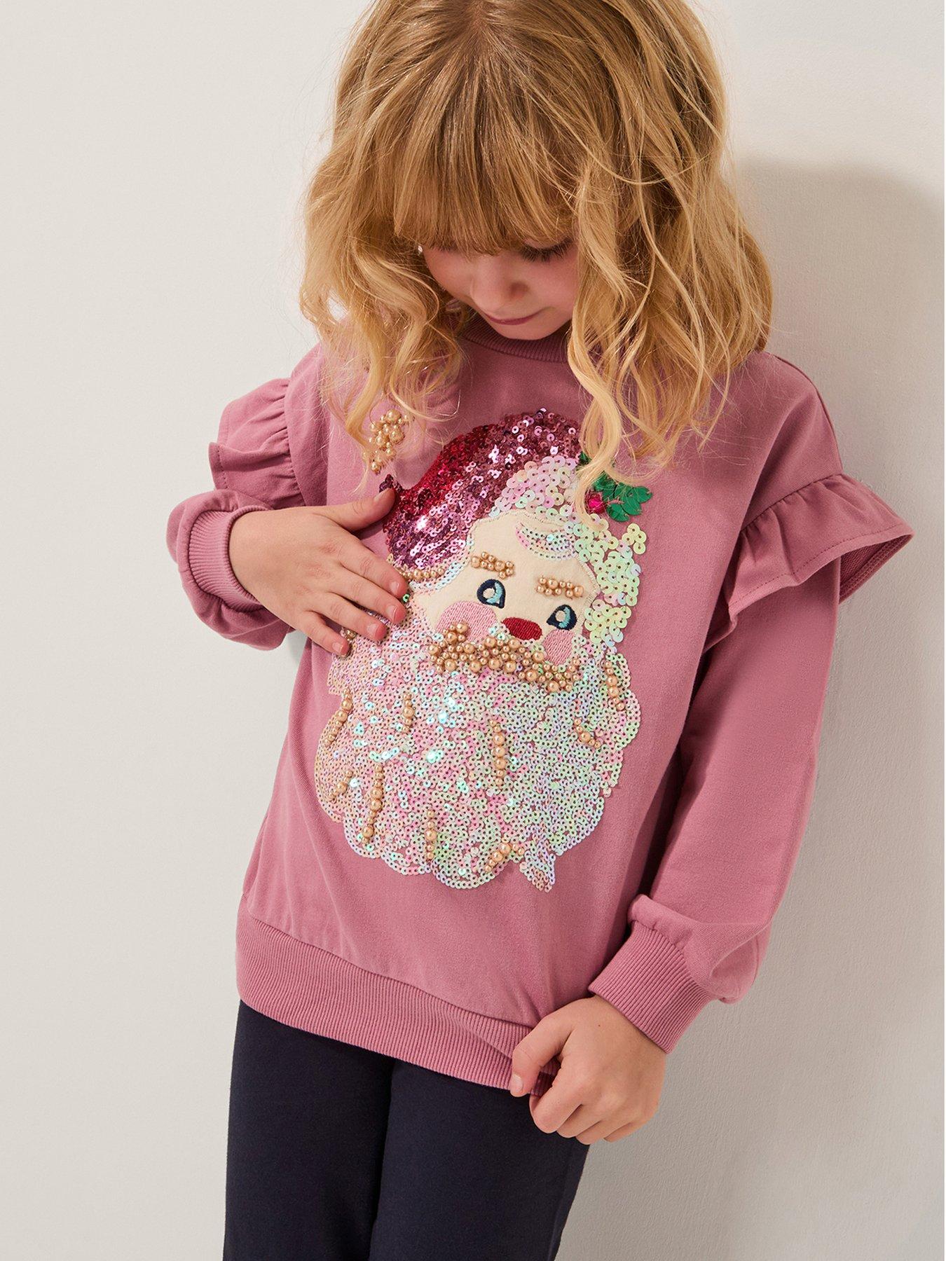 undefined Girls Christmas Santa Embroidered Sweat - Pink