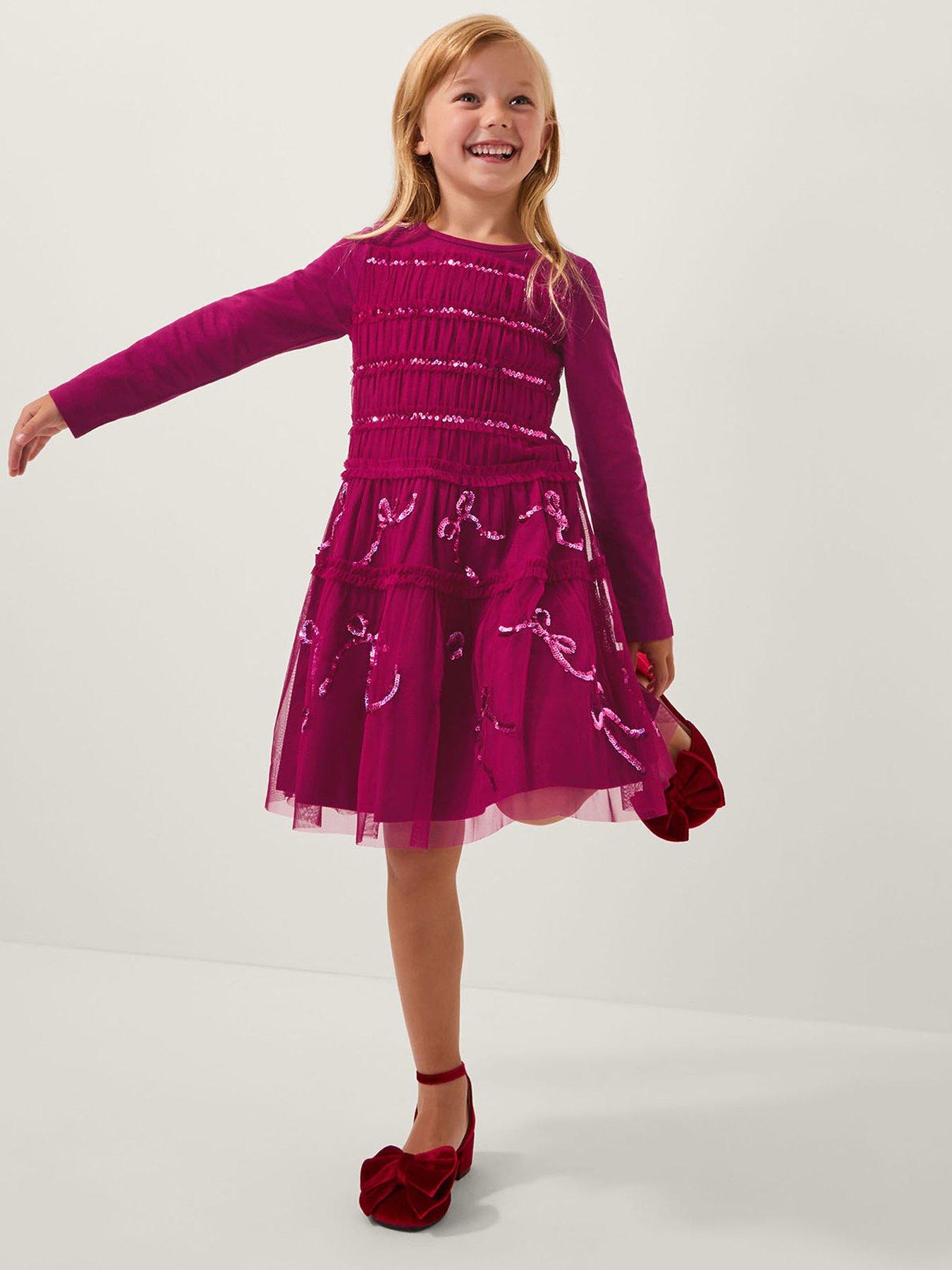 undefined Girls Jersey Mesh Bow Dress - Red