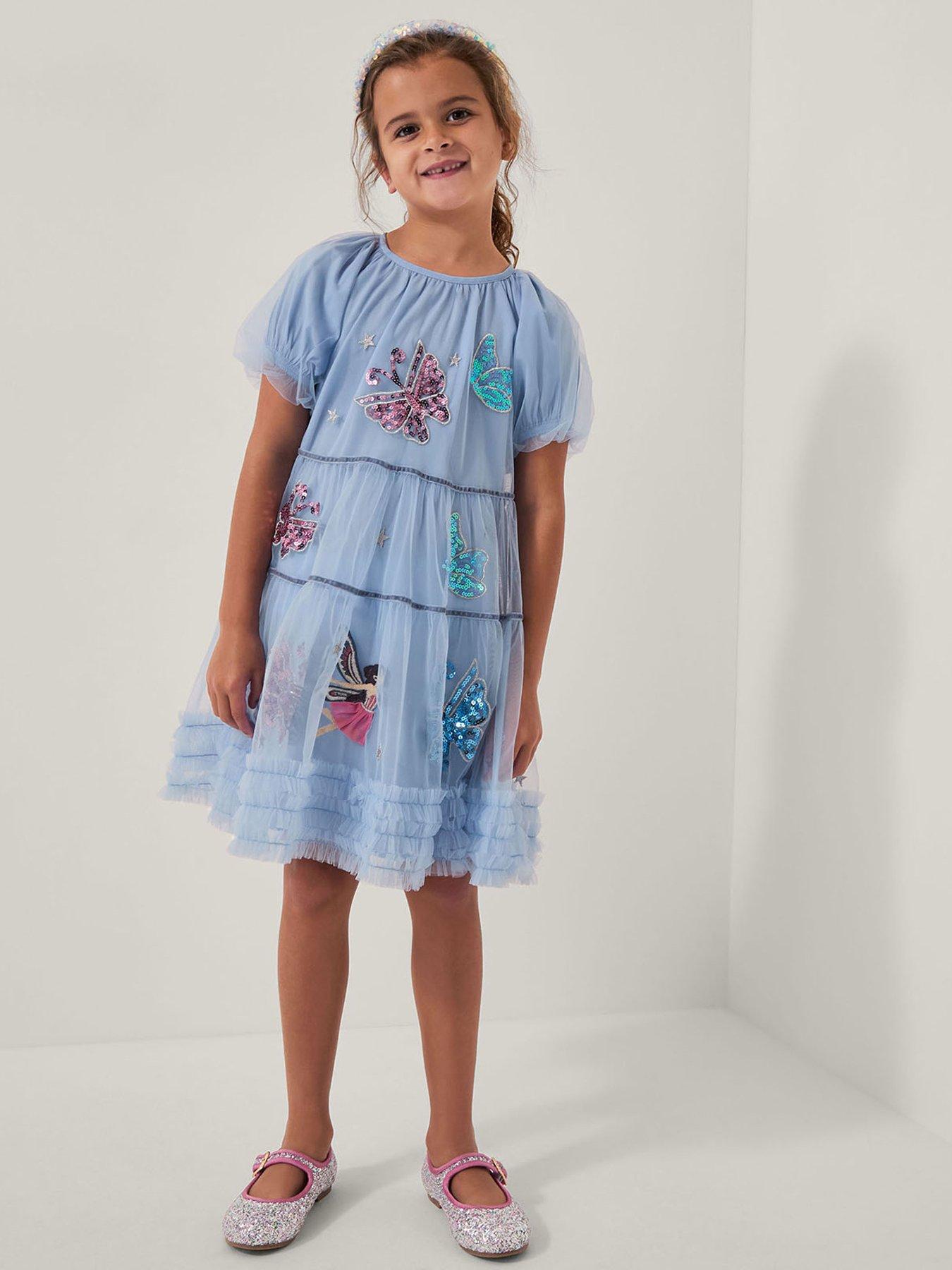 Monsoon Girls Enchanted Mesh Trapeze Dress - Blue