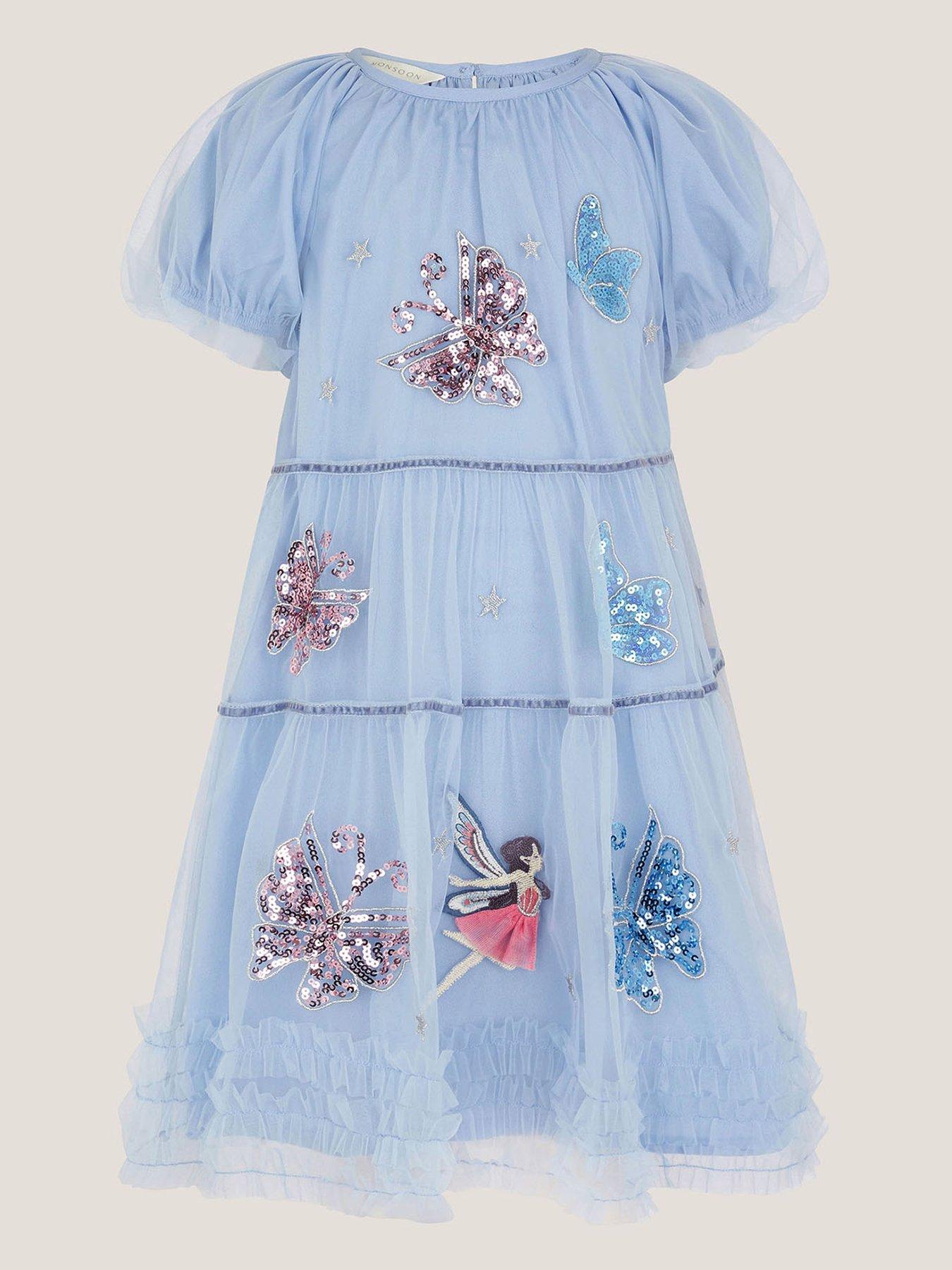  image of monsoon-girls-enchanted-mesh-trapeze-dress-blue