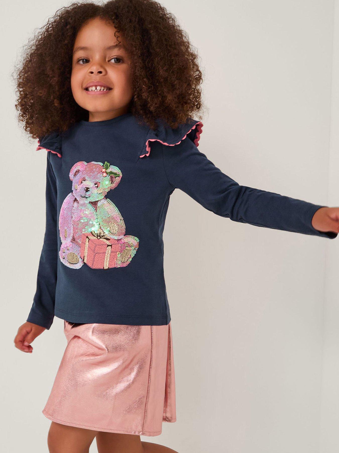  image of monsoon-girls-christmas-sequin-bear-tshirt-navy