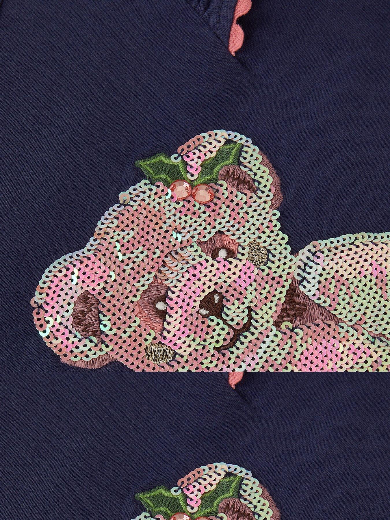  image of monsoon-girls-christmas-sequin-bear-tshirt-navy