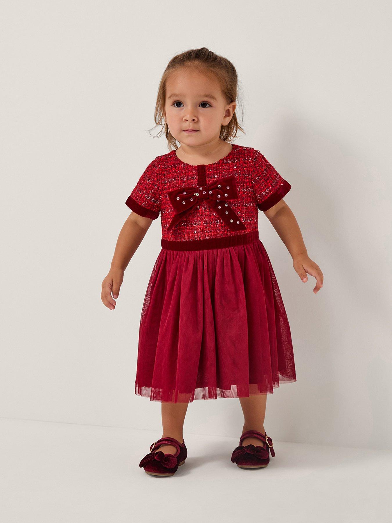 Monsoon Baby Girls Tweed Bow Disco Dress - Red