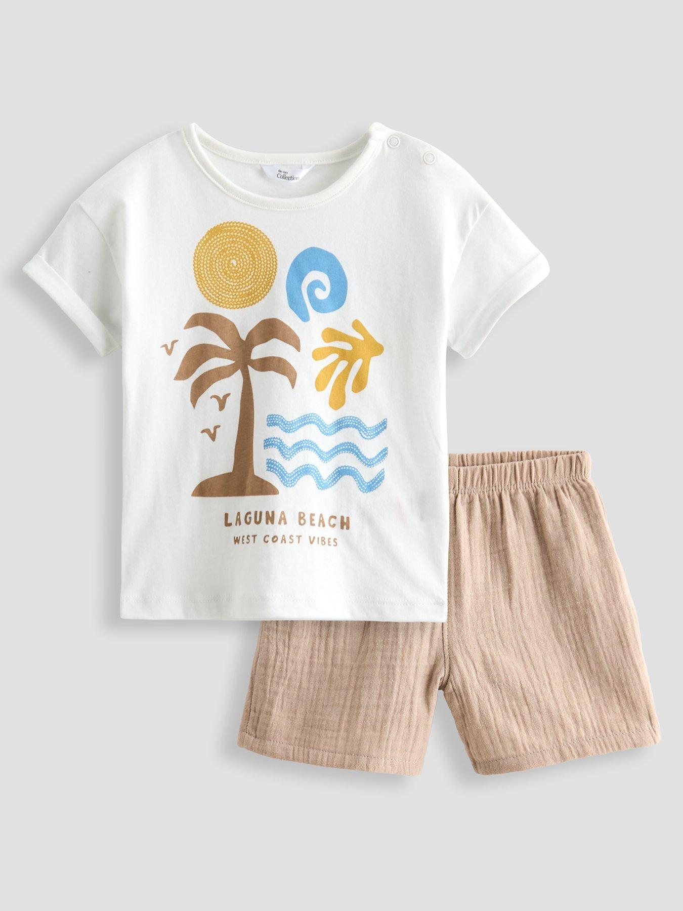 The Very Collection Baby Boy Holiday Palm Tree T-Shirt And Short Jersey Set - Brown