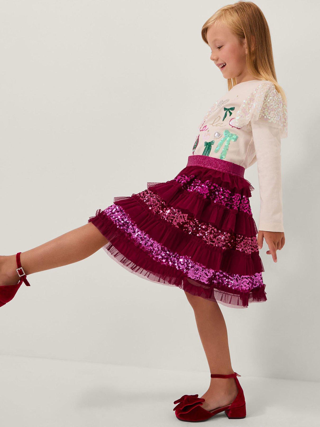 undefined Girls Sequin Ruffle Disco Skirt - Red