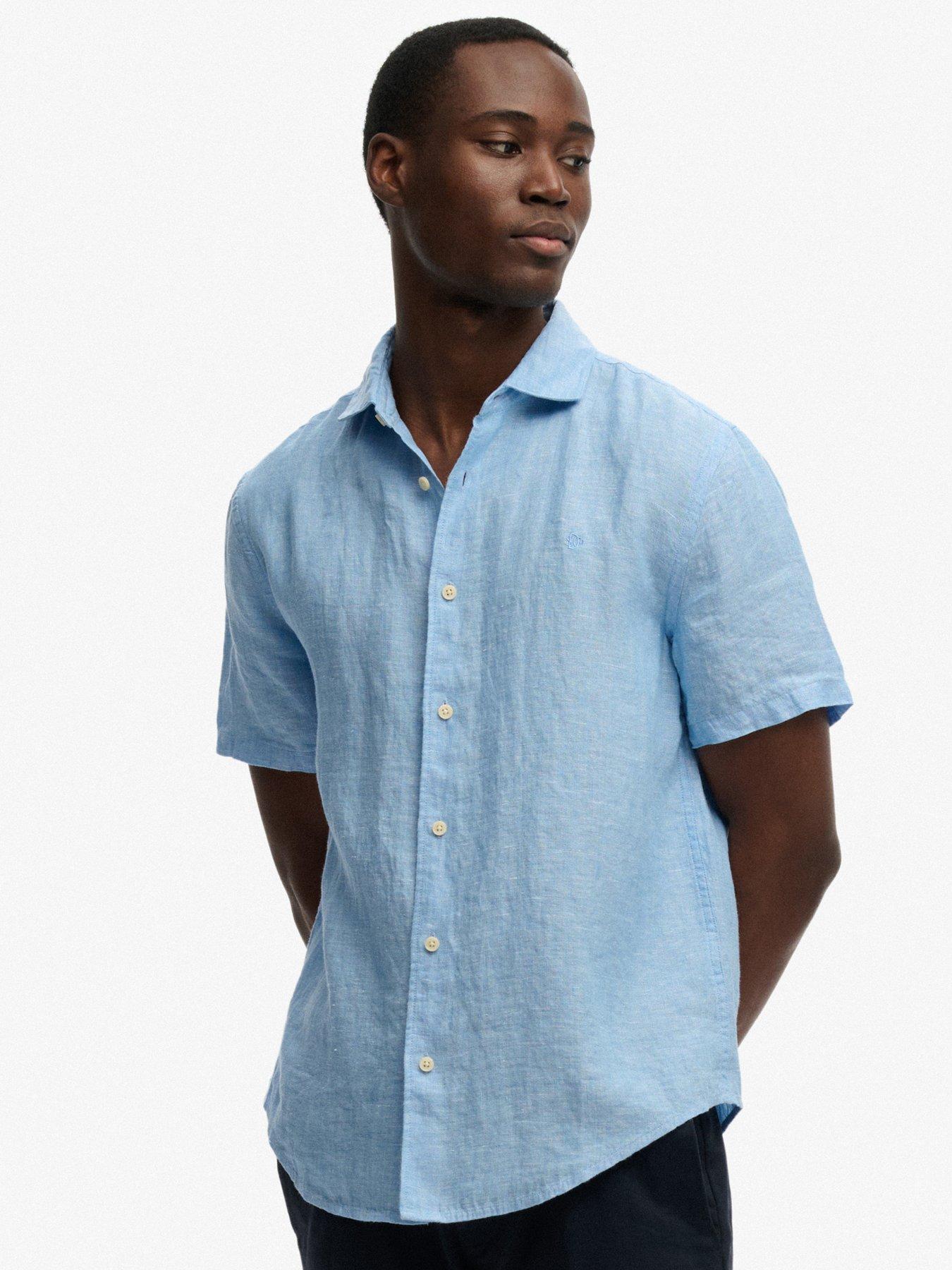 Superdry Riviera Short Sleeve Linen Shirt - Blue