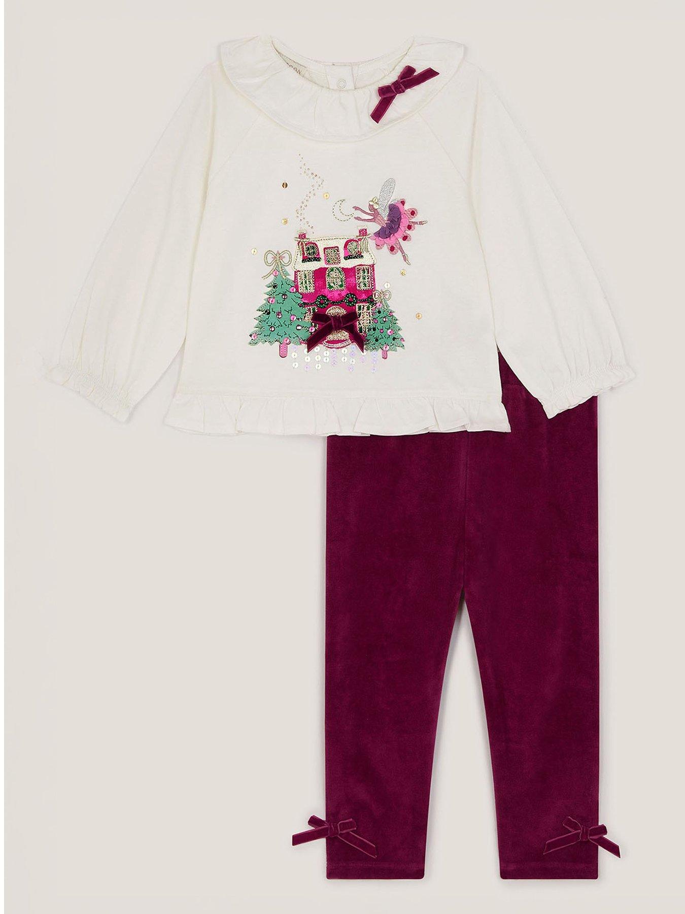  image of monsoon-baby-girls-christmas-top-amp-velour-leggings-set-dark-red