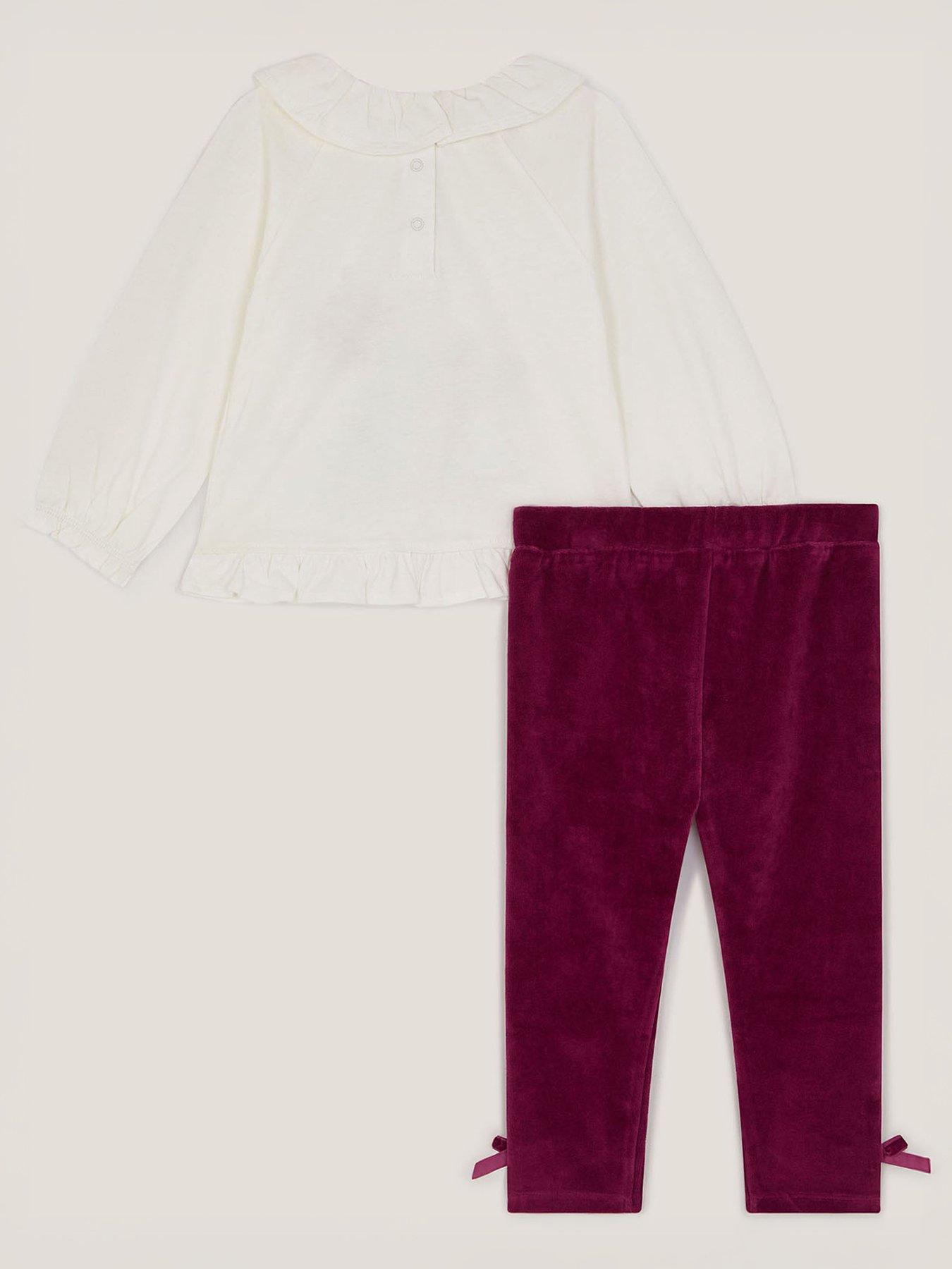  image of monsoon-baby-girls-christmas-top-amp-velour-leggings-set-dark-red