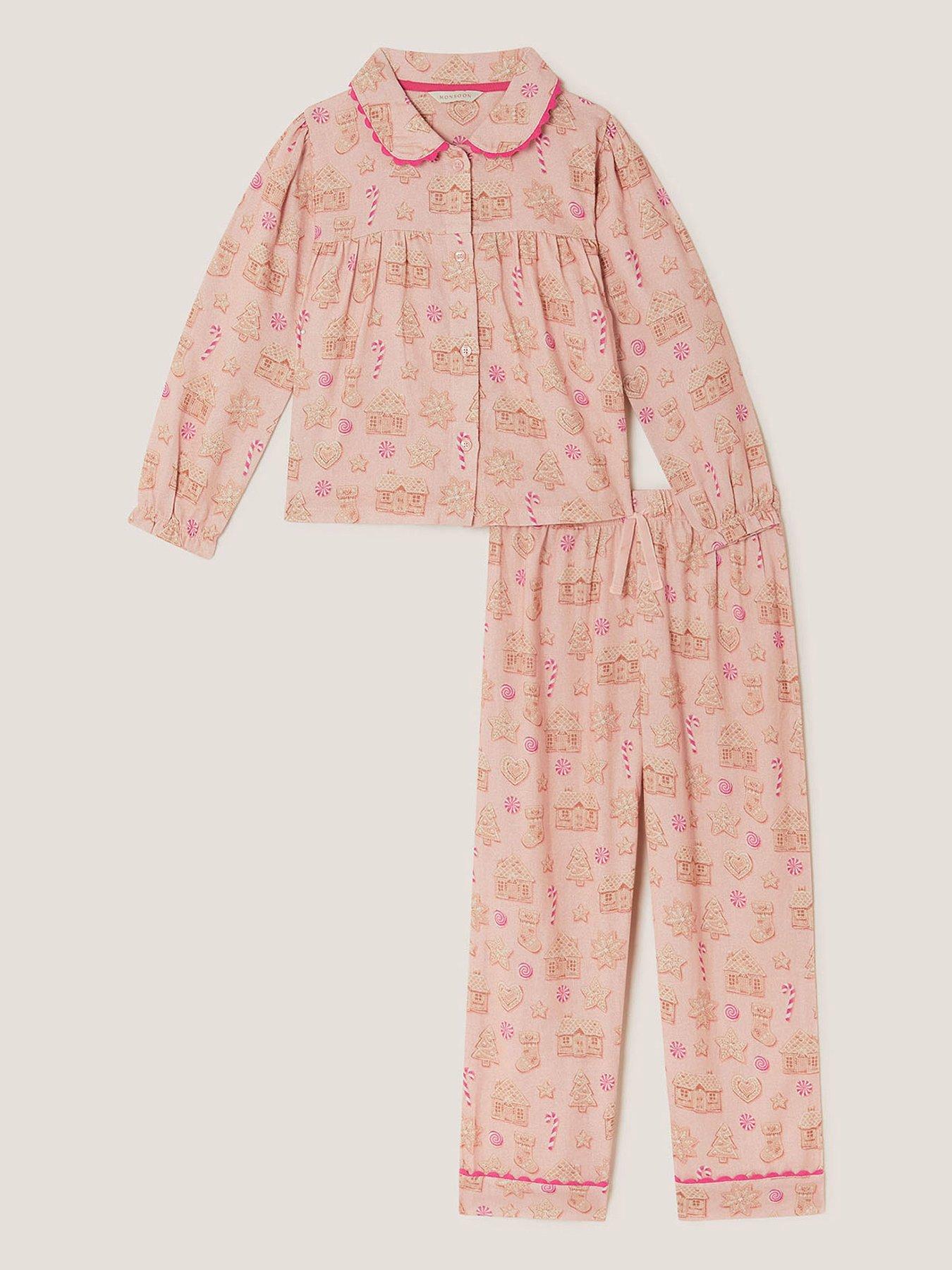Image 2 of 5 of Monsoon Girls Woven Gingerbread Pyjamas - Pink