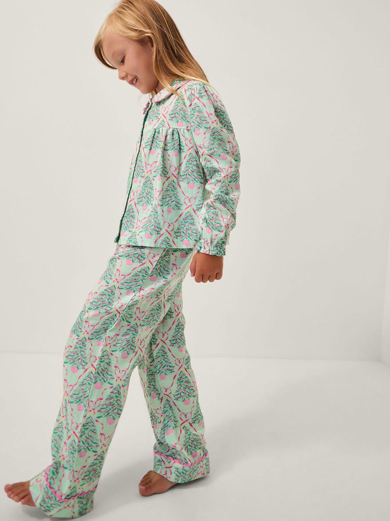 undefined Girls Woven Flannel Christmas Tree Pyjamas - Green