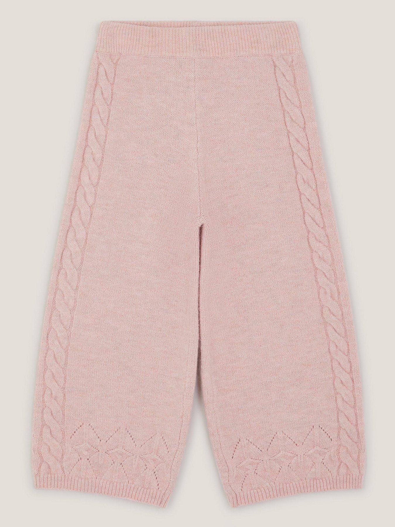  image of monsoon-girls-cable-knit-hotfix-co-ord-trousers-pink