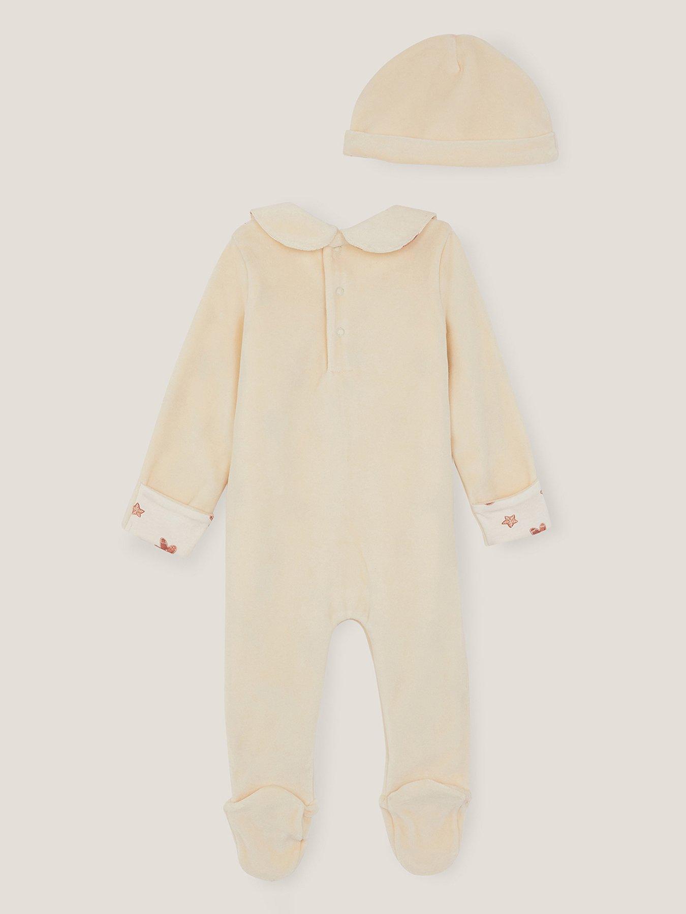 Image 2 of 3 of Monsoon Baby Girls Christmas Bear Sleepsuit &amp; Hat - Light Cream